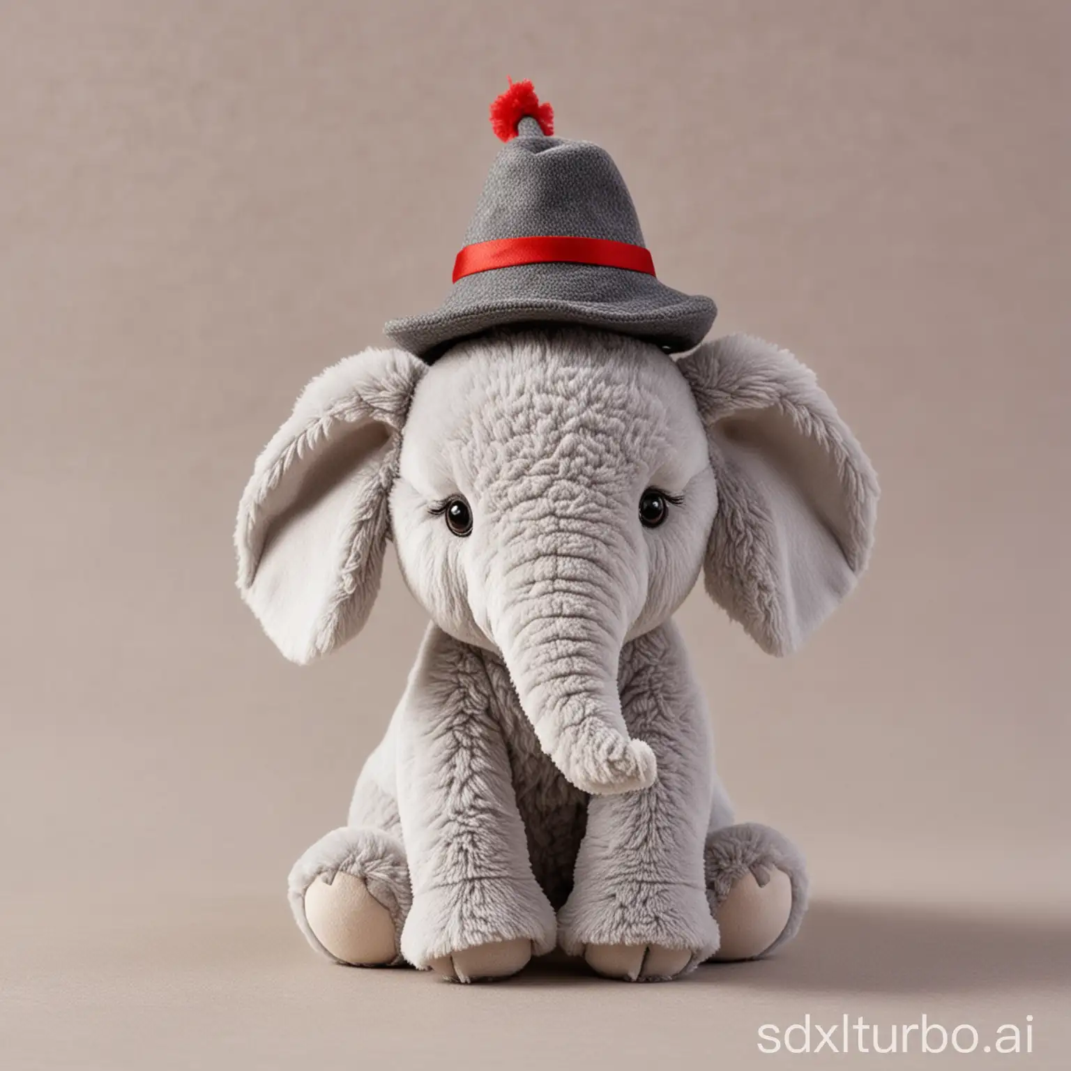 A small plush elephant with a hat