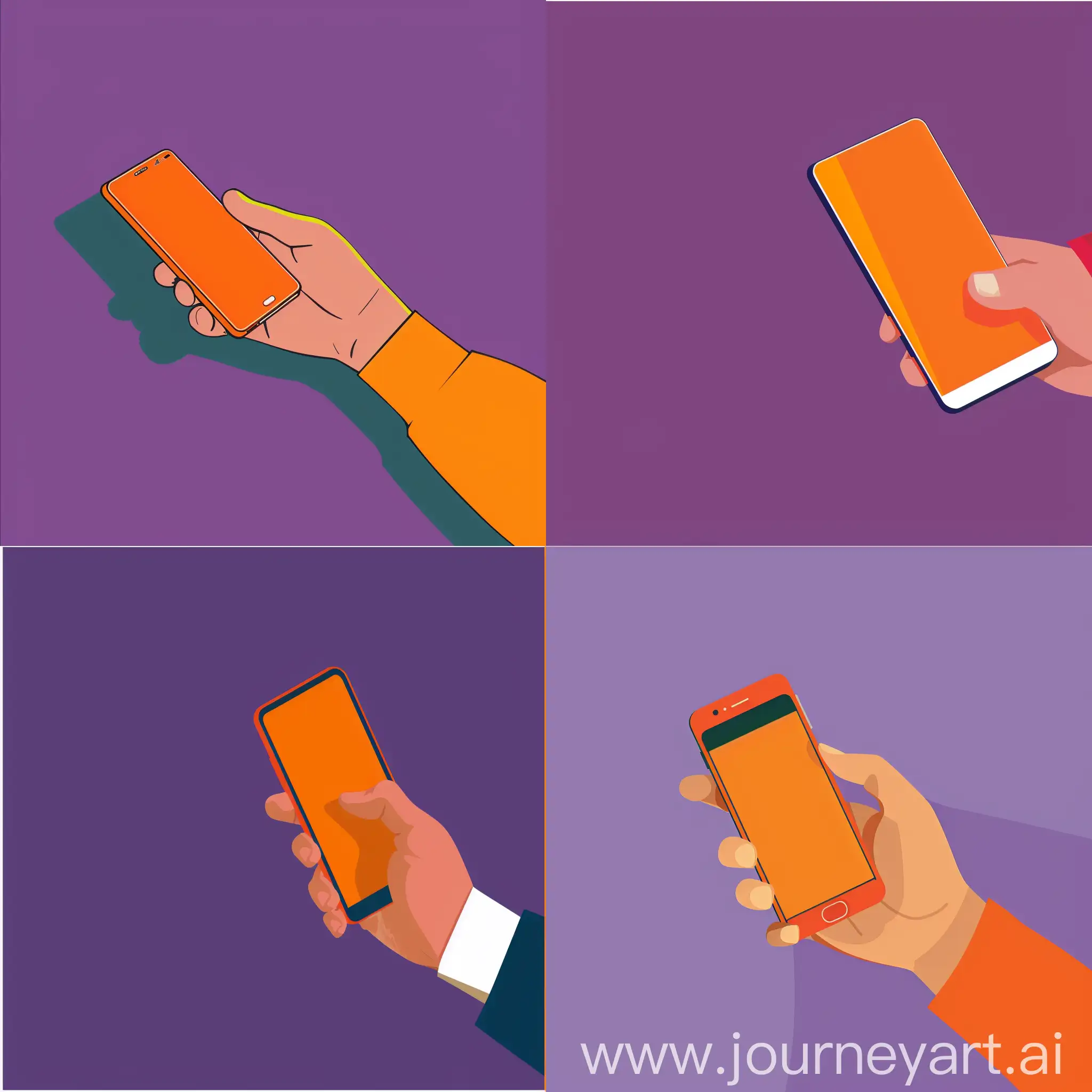 Purple-Background-Hand-Holding-Orange-Mobile-Phone-Shopping