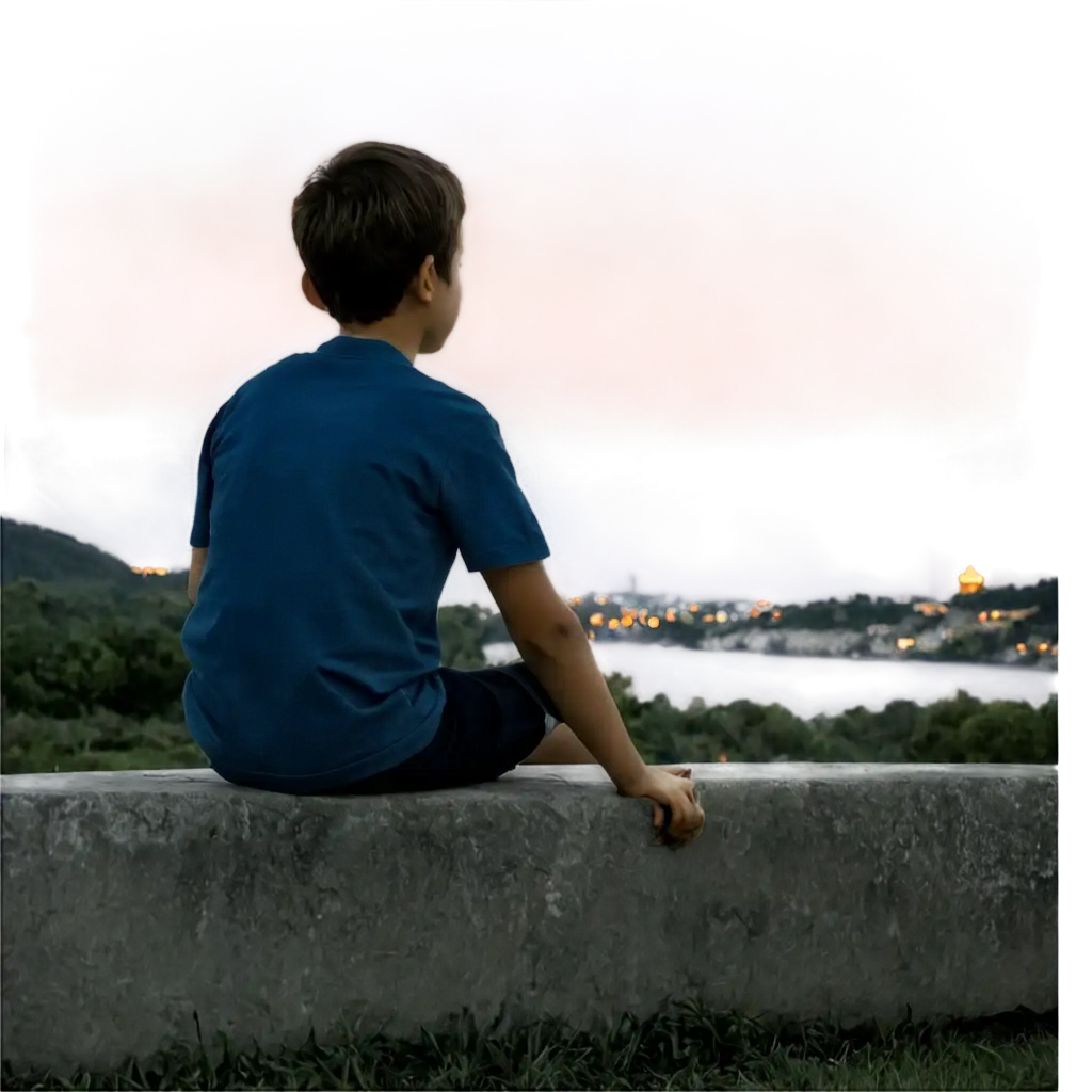 A boy sit alone in night