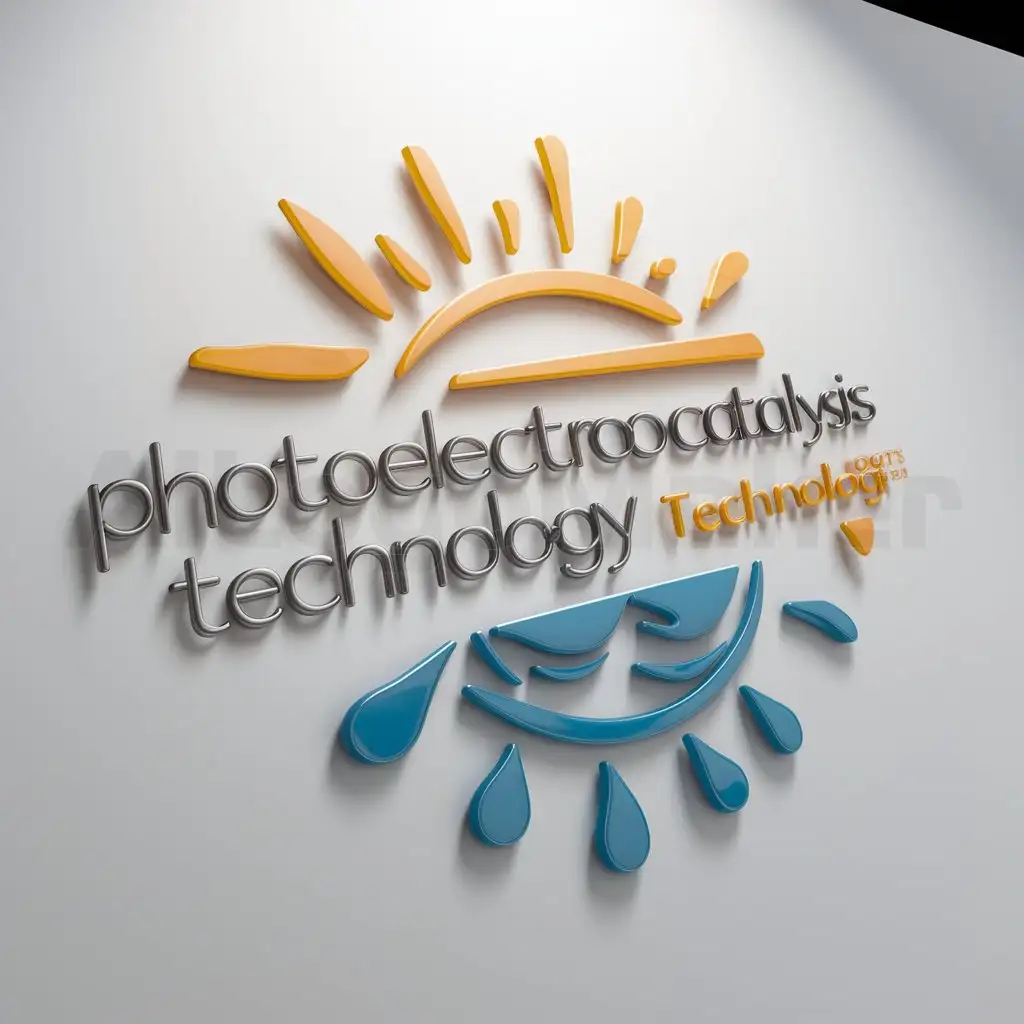 a logo design,with the text "photoelectrocatalysis technology", main symbol:Sun, photoelectric, water recovery,Moderate,be used in Technology industry,clear background