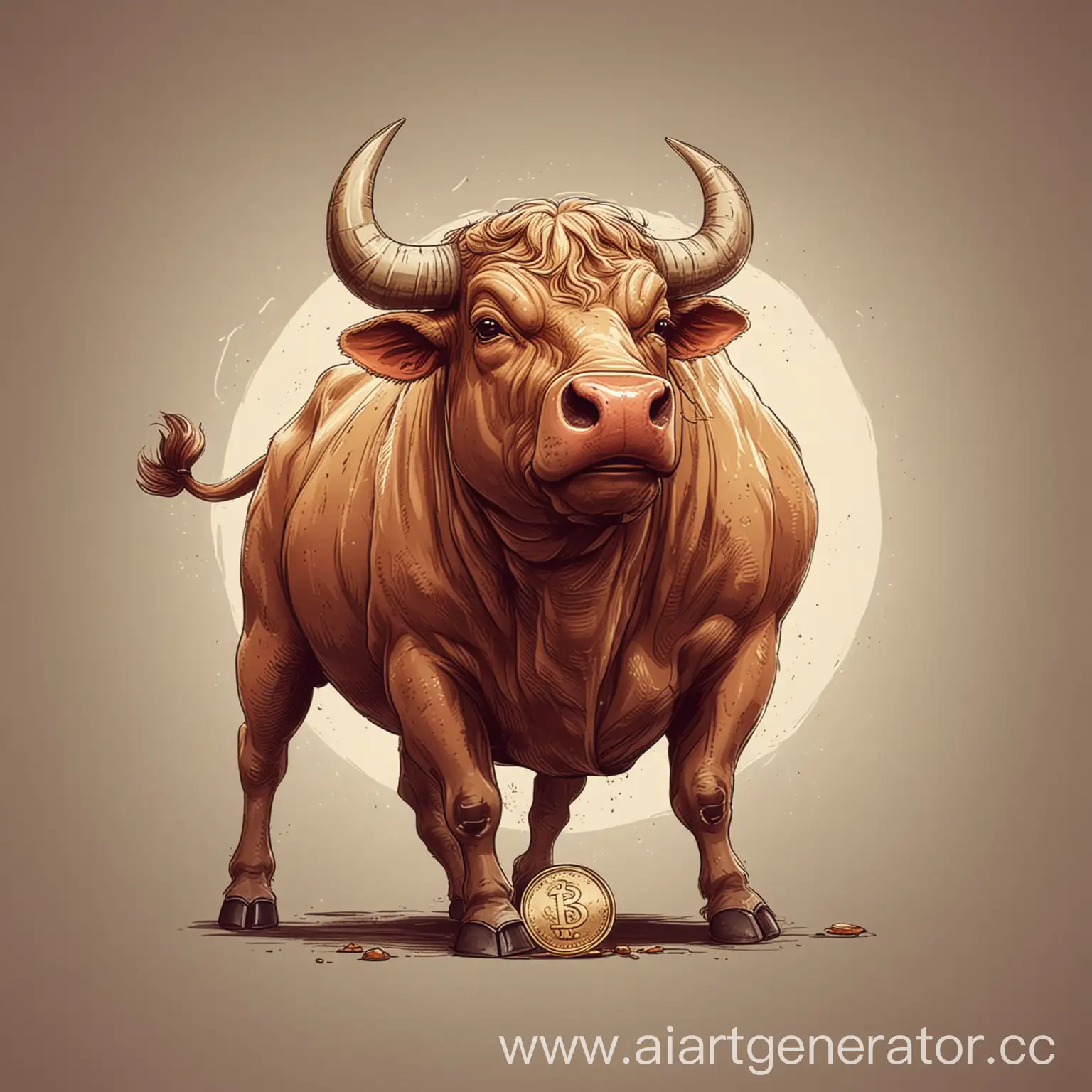 Bull-Holding-Coin-Illustrated-Financial-Symbol