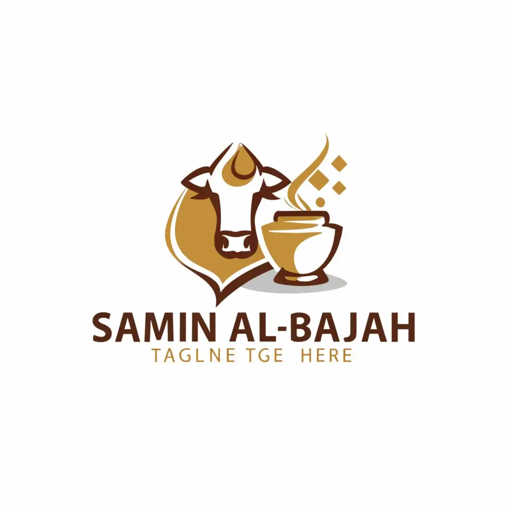 a logo design,with the text "Samn al-Bahjah", main symbol:Cow and ghee,Moderate,be used in Others industry,clear background