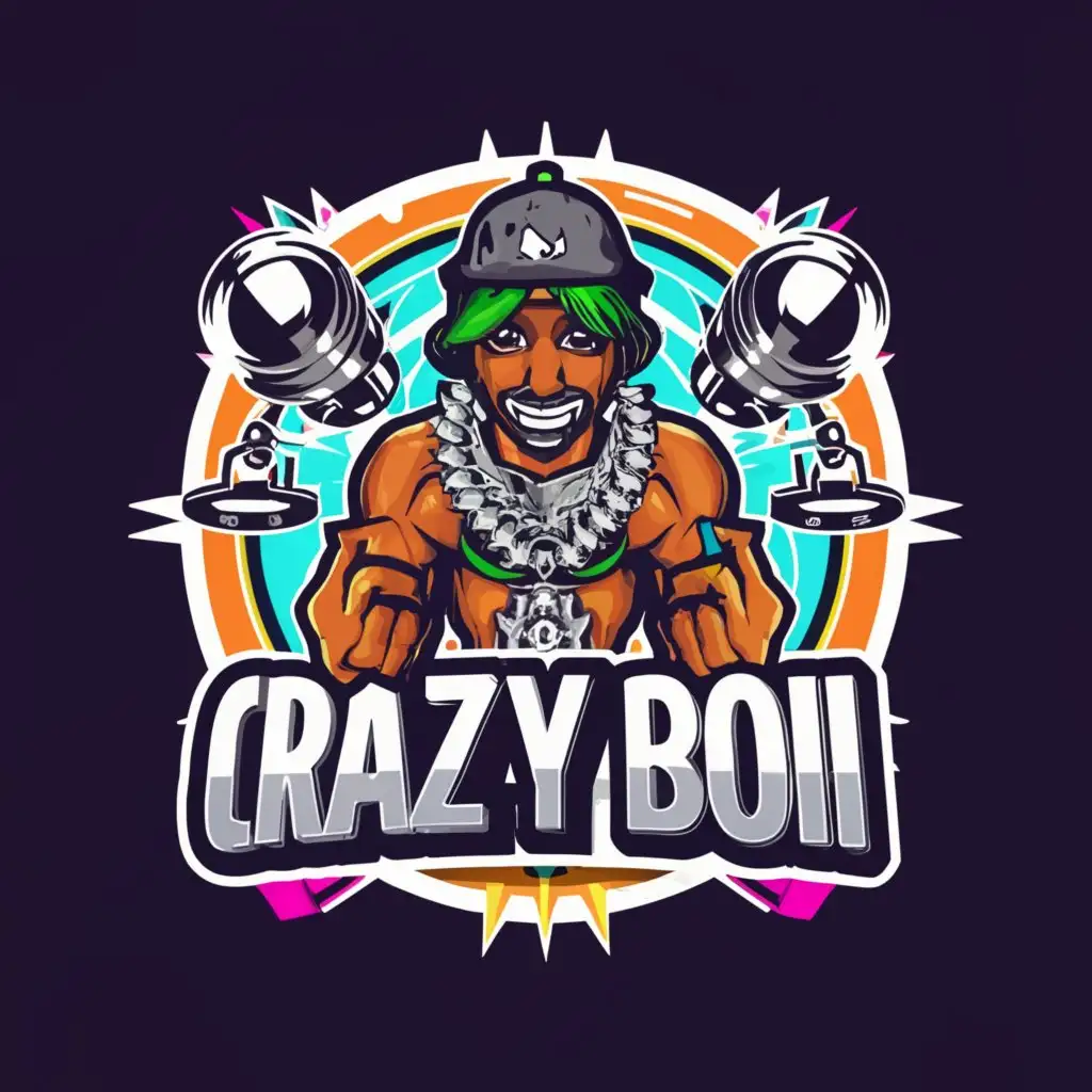 a logo design,with the text "Crazyy boii", main symbol:Rapper with diamond chain and rings,complex,be used in Music industry,clear background