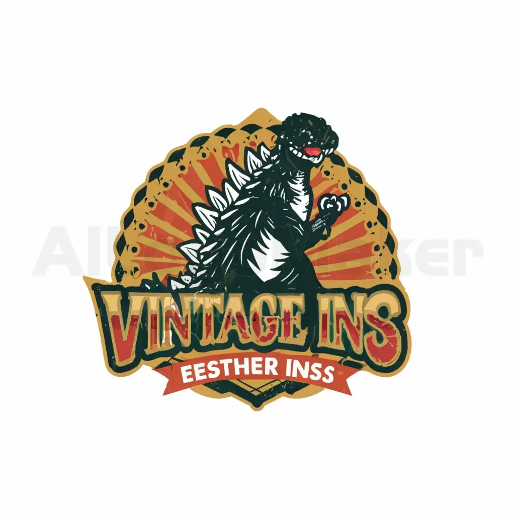 a logo design,with the text "Vintage Ins", main symbol:vintage godzilla doll,complex,be used in Internet industry,clear background