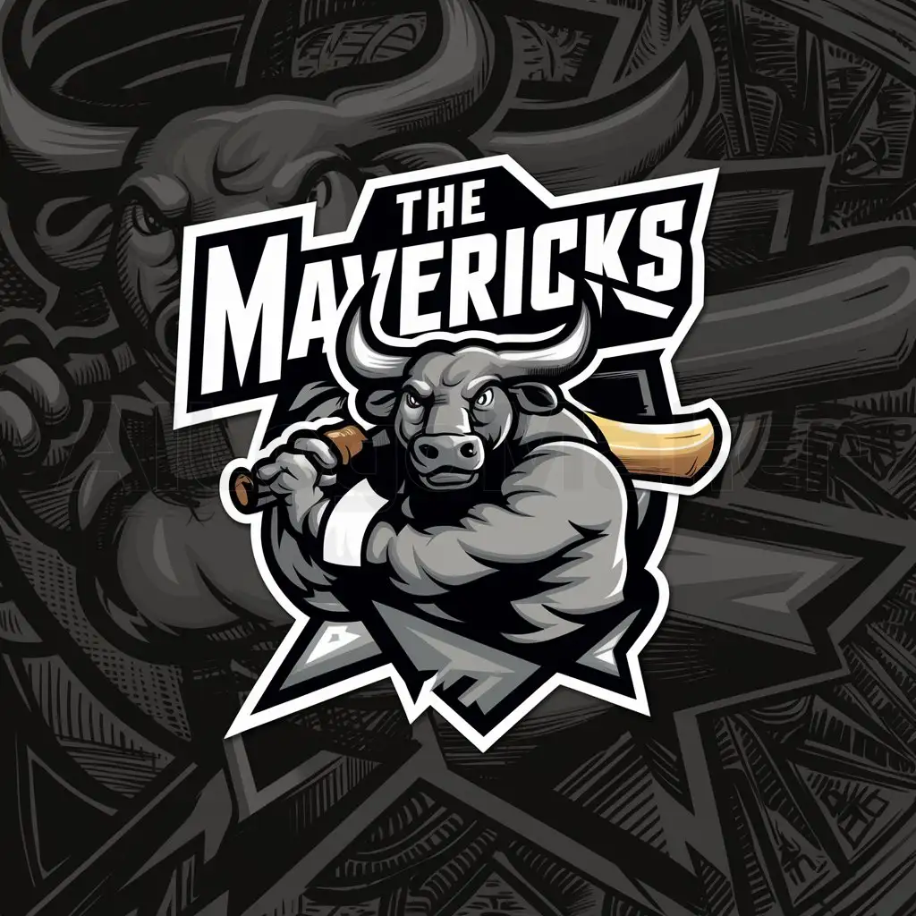 a logo design,with the text "The Mavericks", main symbol:Bull playing cricket,complex,clear background