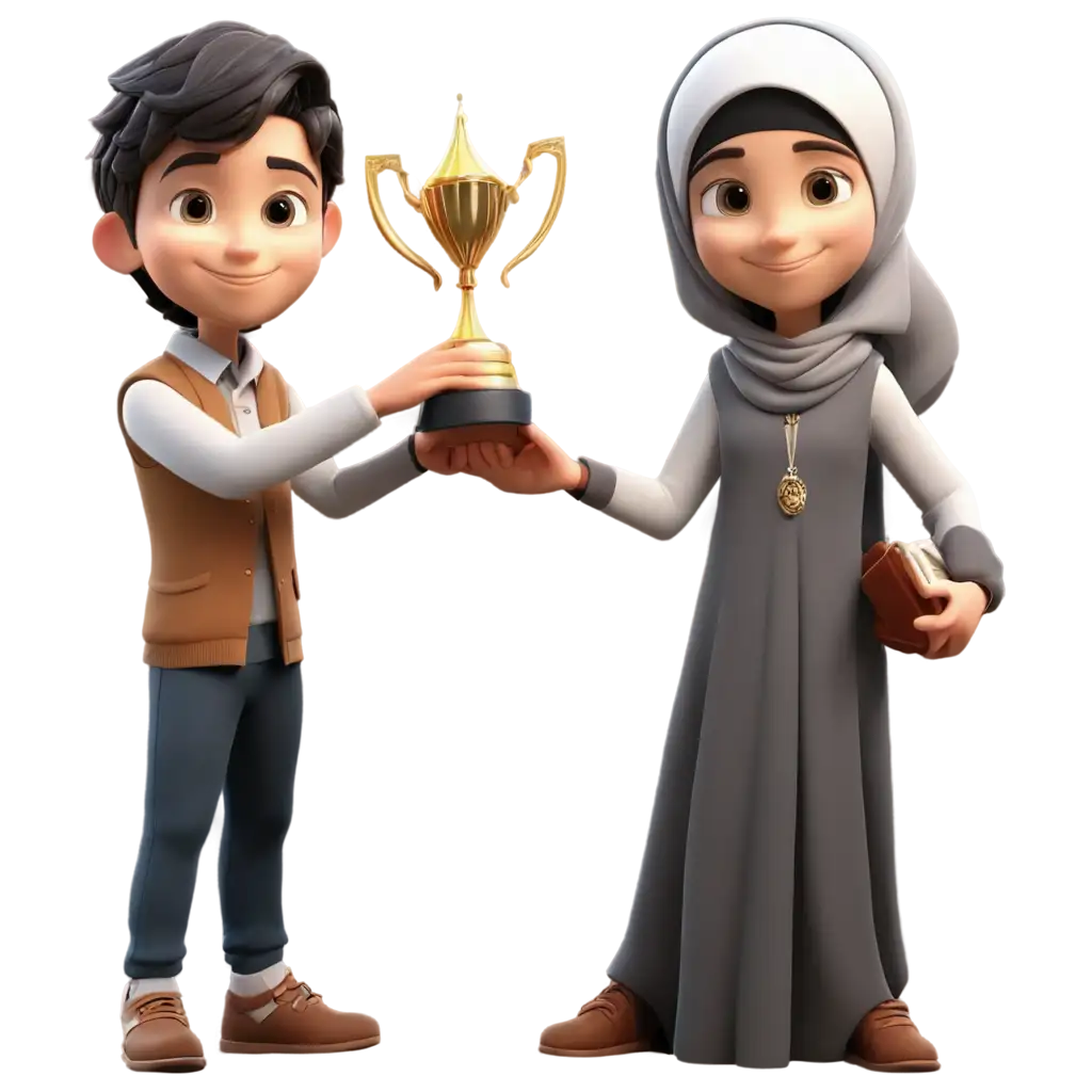 Dynamic-3D-Cartoon-PNG-Muslim-Children-Celebrating-Victory-in-Traditional-Attire
