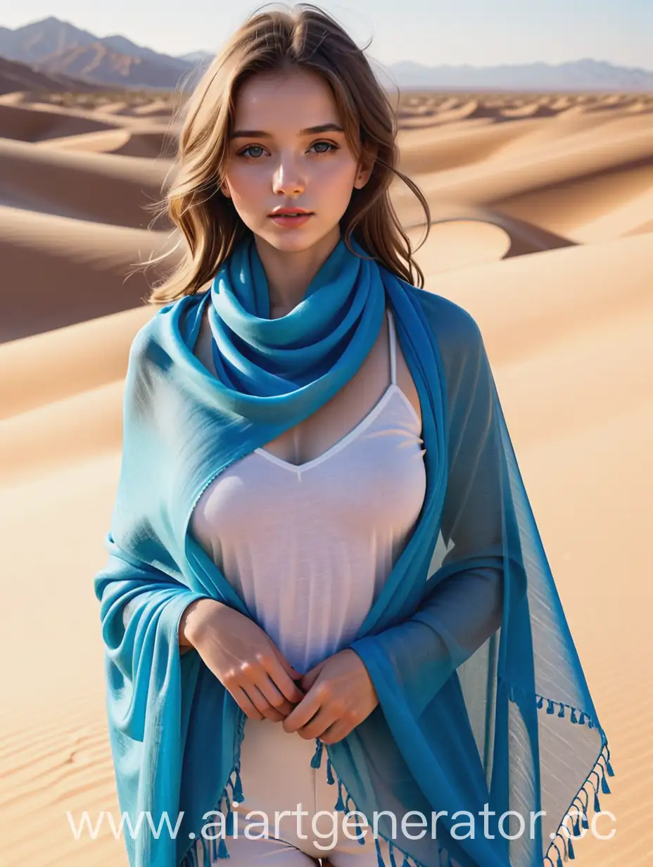 Девушка с голубой шалью в пустыне