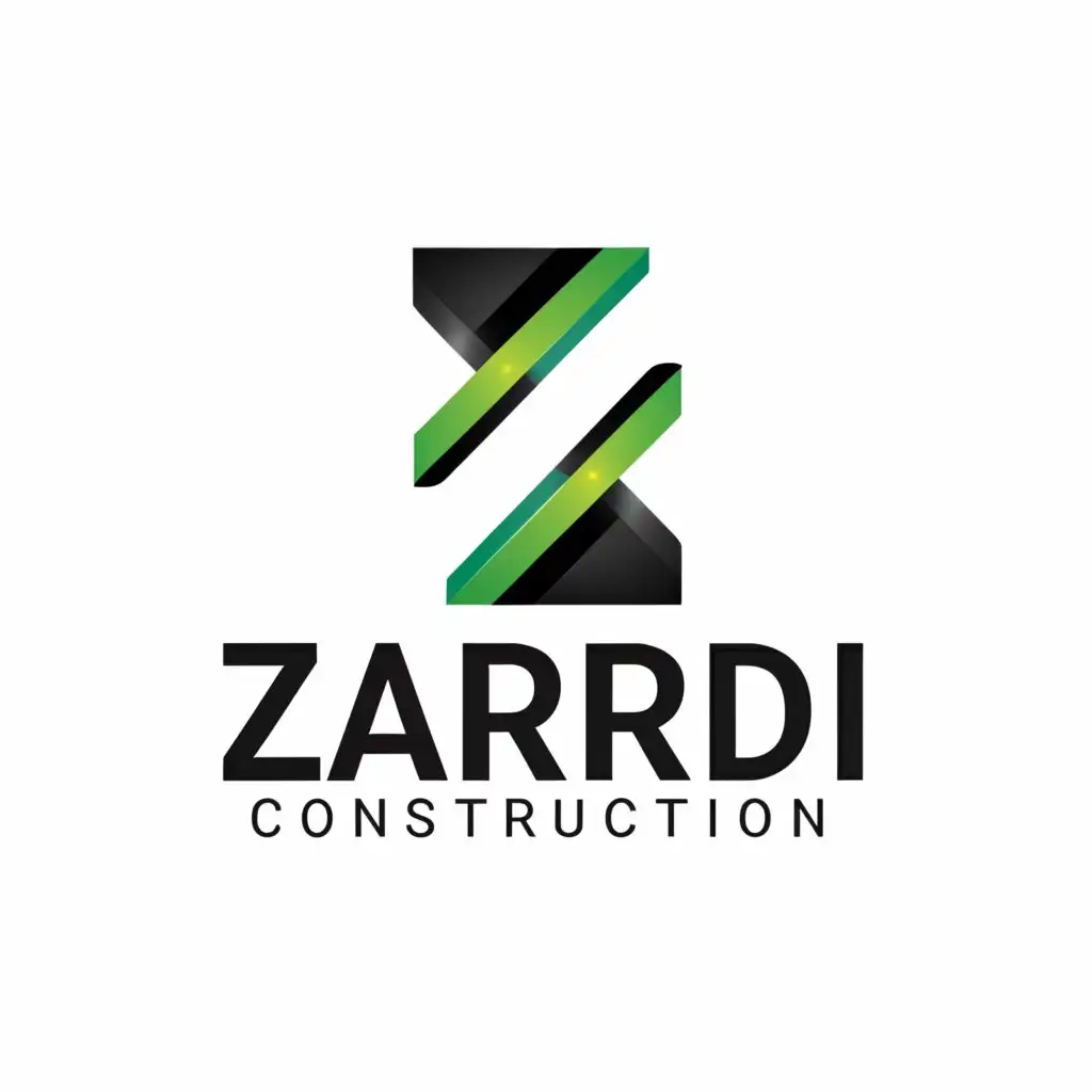 a logo design,with the text "Zardi Construction", main symbol:Symbol of upper case Z with a smaller version of c
Black or green logo,Minimalistic,be used in Construction industry,clear background