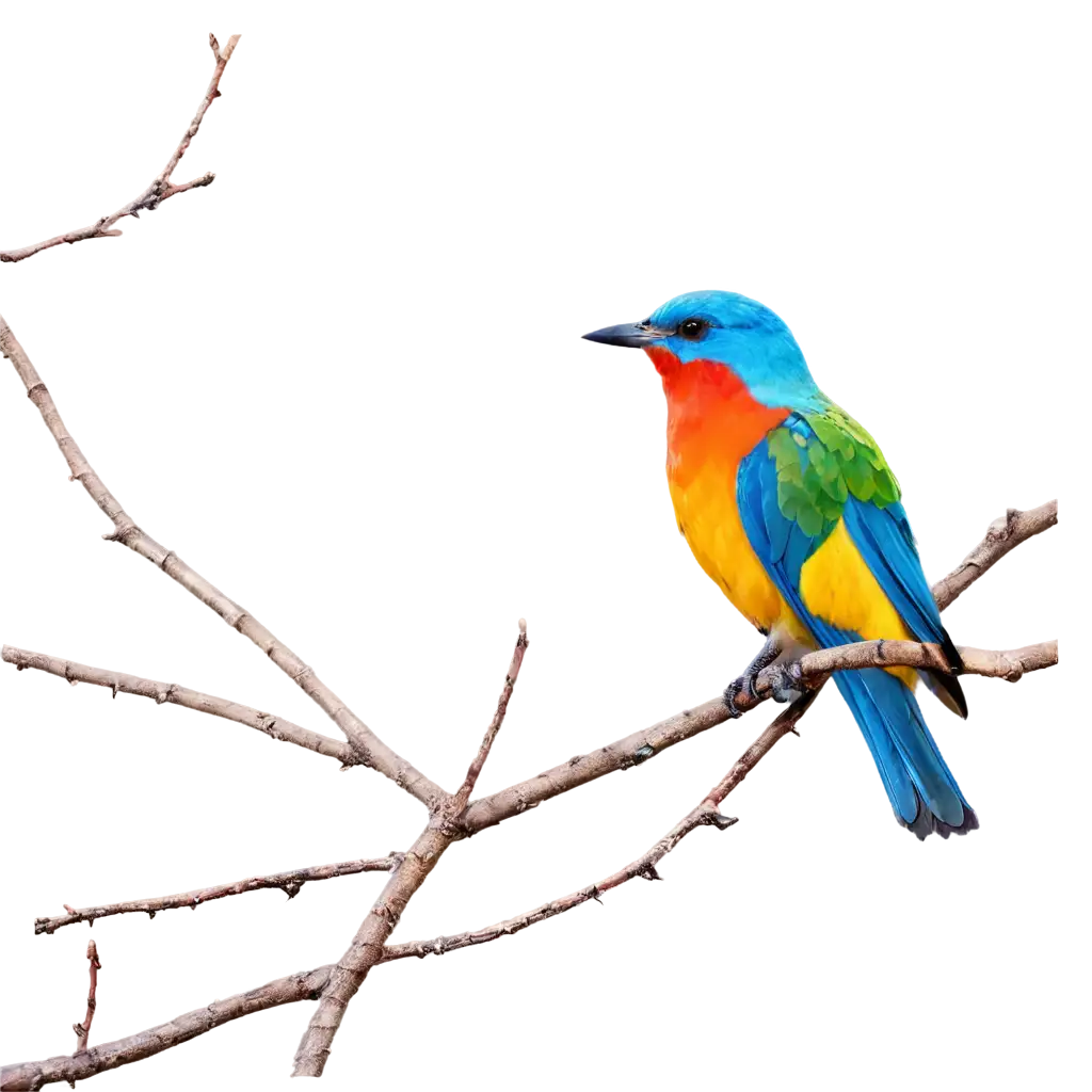 one colourful bird sitting on a branch of tree