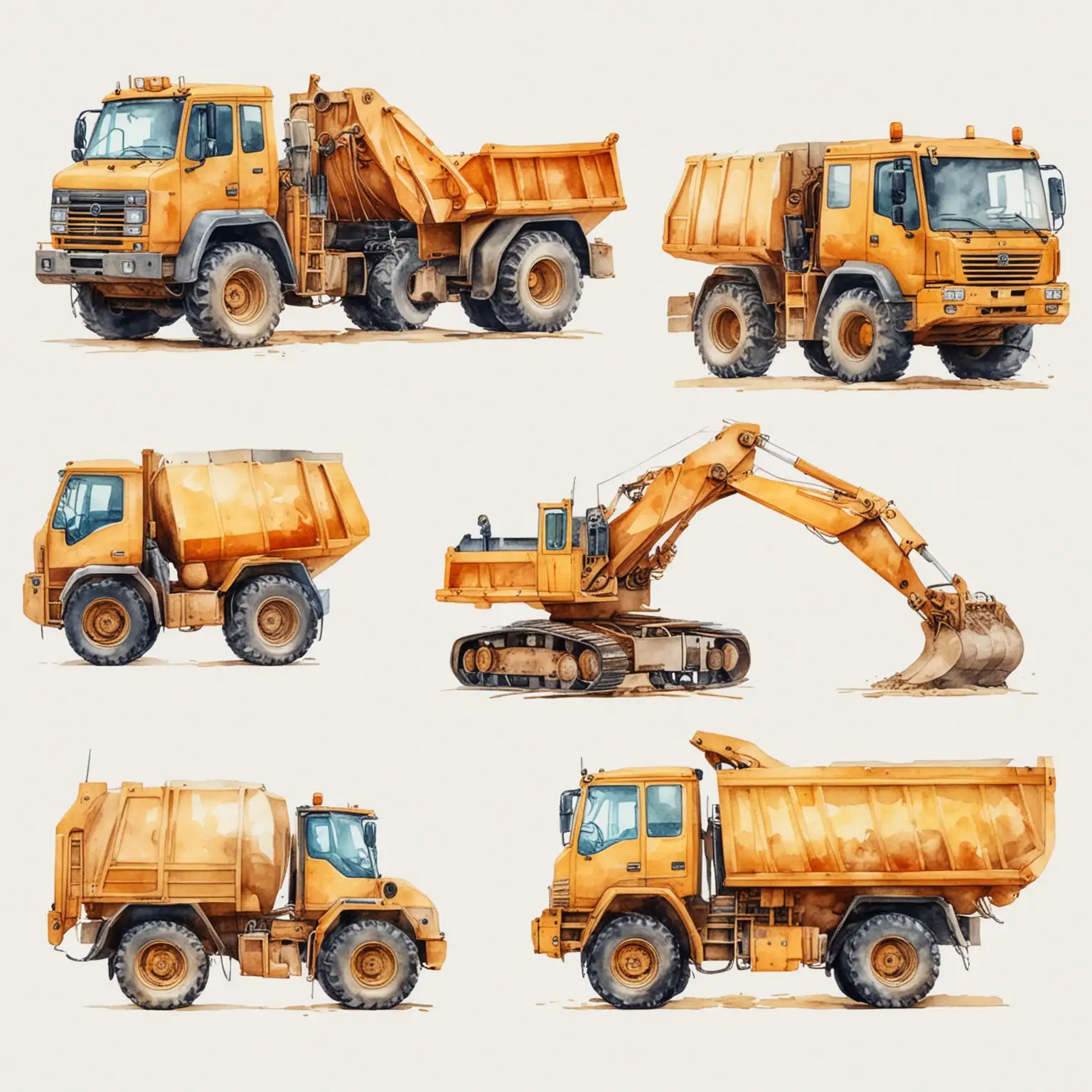 Watercolor Construction Vehicle Illustration on White Background