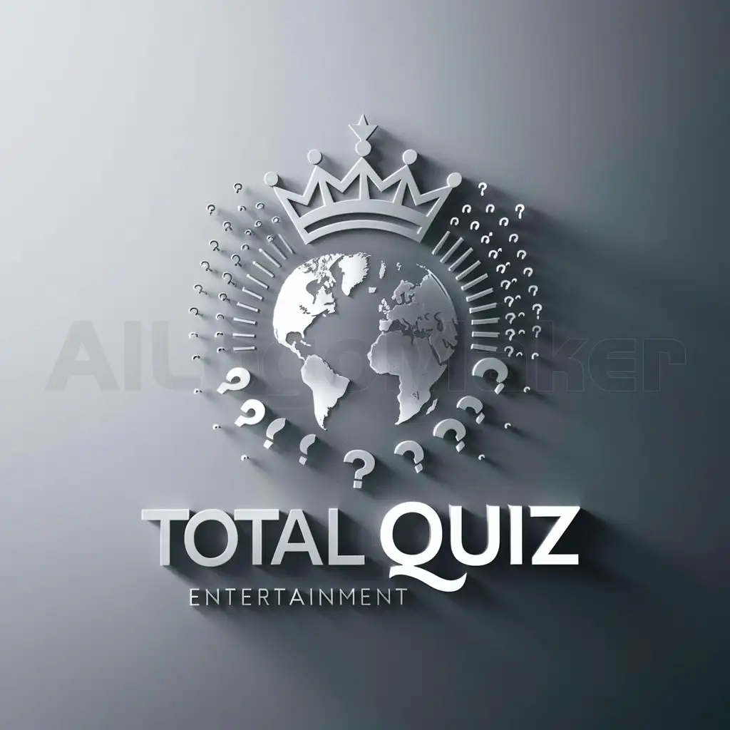 a logo design,with the text "TOTAL QUIZ", main symbol:A crown/ the earth/ many question marks,Moderate,be used in Entertainment industry,clear background