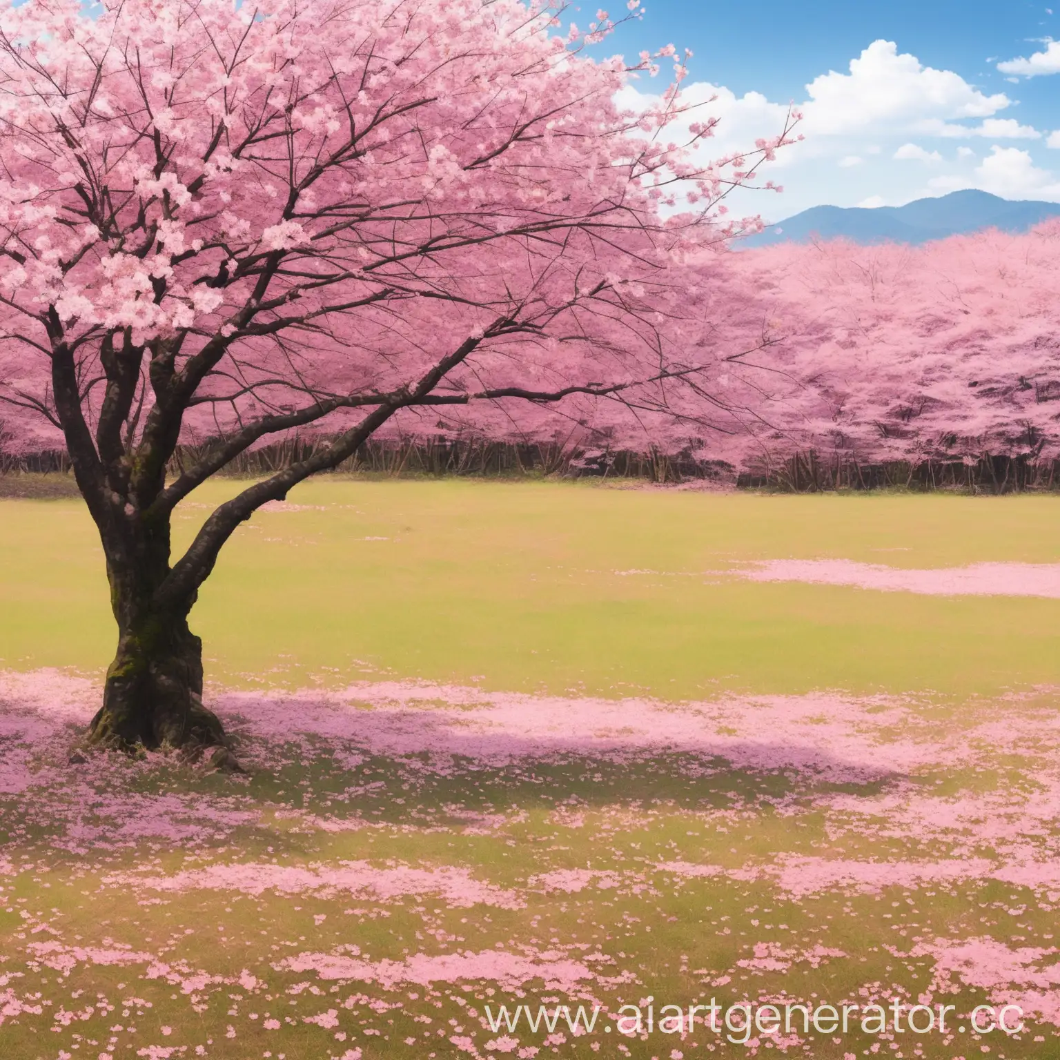 Solitary-Sakura-Blossom-in-Vast-Meadow