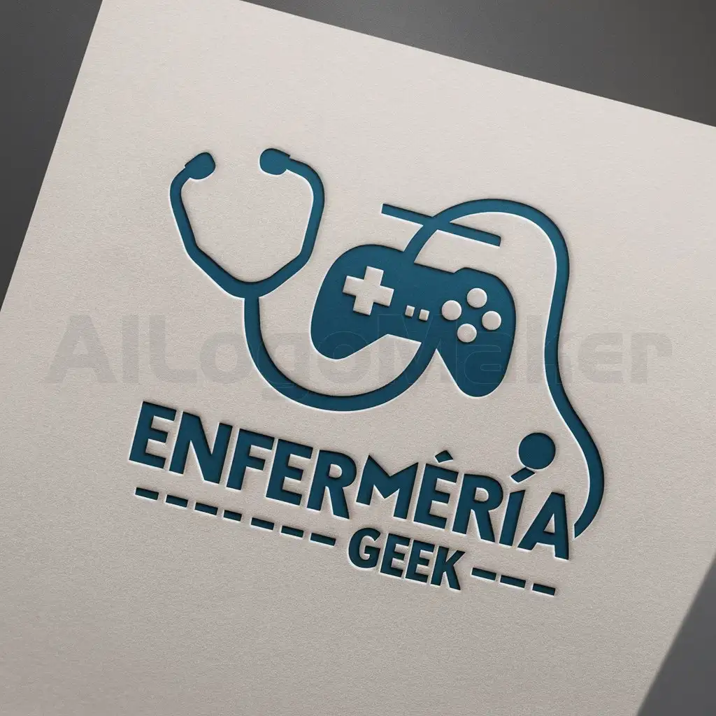a logo design,with the text "Enfermería Geek", main symbol:Un estetoscopio fusionado con un control de videojuegos,Moderate,be used in Education industry,clear background