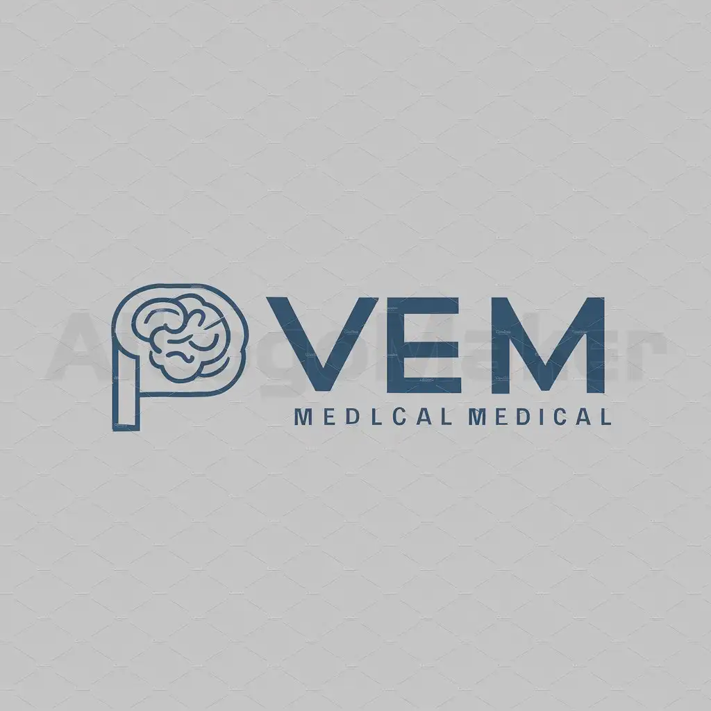 a logo design,with the text "VEM", main symbol:a letter P and a brain,Moderate,be used in medicina industry,clear background