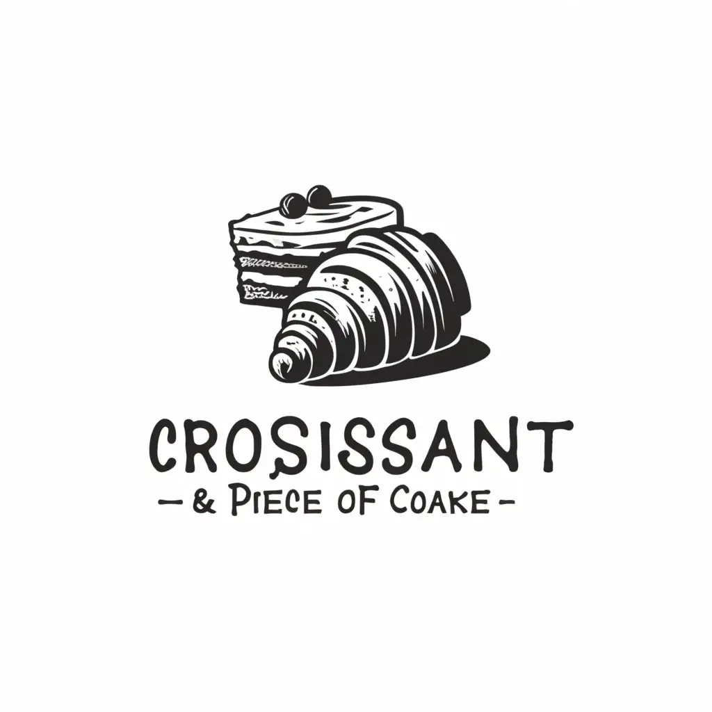 a logo design,with the text "Croissant and a piece of cake", main symbol:Black and white,Moderate,be used in Restaurant industry,clear background