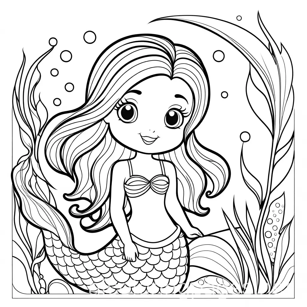 Happy-Cute-Mermaid-Coloring-Page-for-Kids-with-White-Background