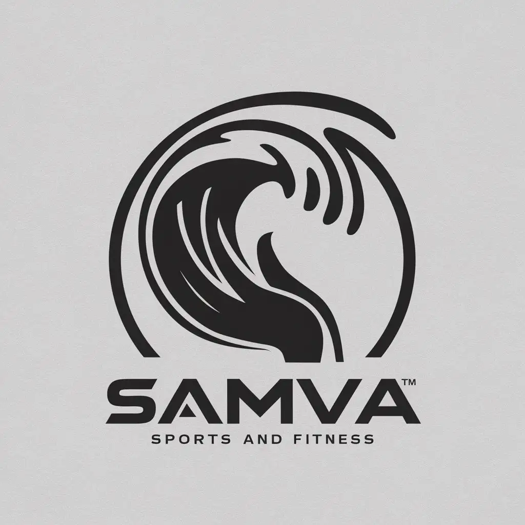 a logo design,with the text "SAMVA", main symbol:a hand as the lip of a crashing wave within a circle,Moderate,be used in Sports Fitness industry,clear background
