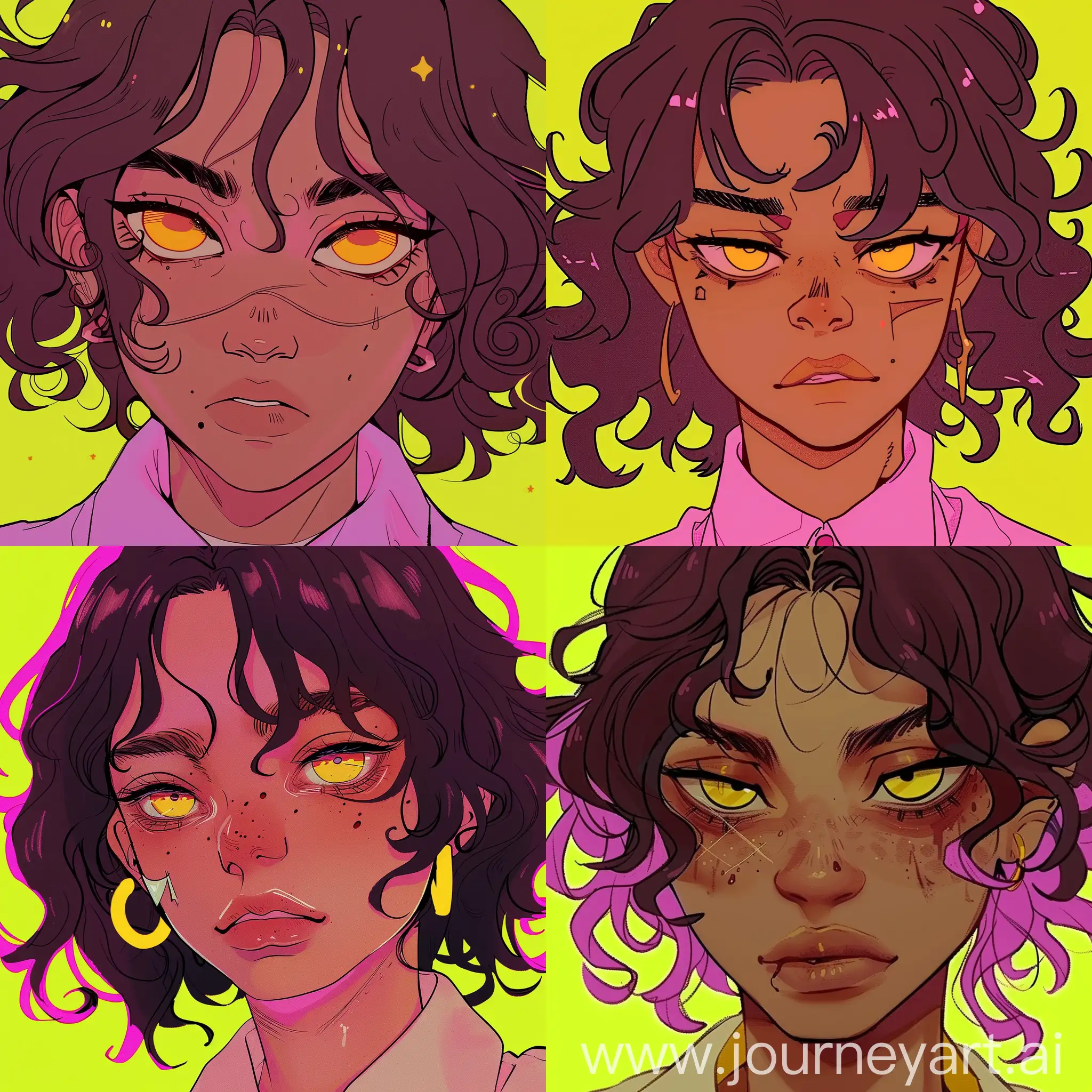 CurlyHaired-Girl-with-Scar-in-Anime-Style-on-Yellow-Background