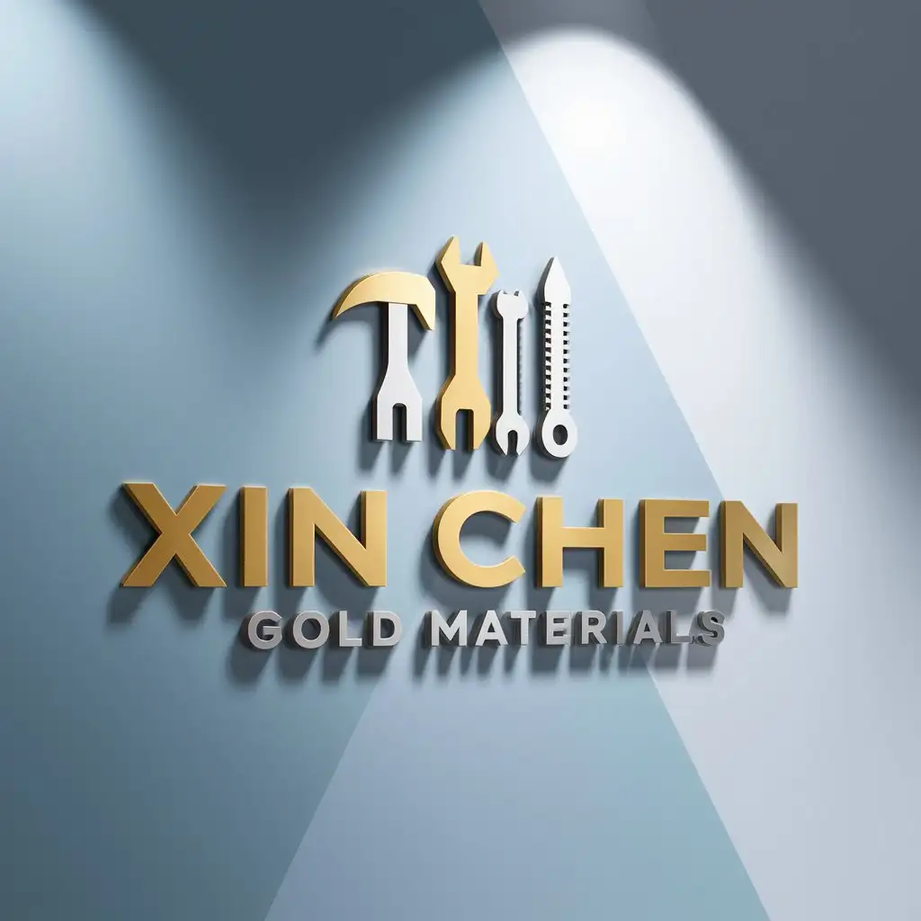 a logo design,with the text "Xin Chen Gold Materials", main symbol:hardware tools,Moderate,clear background