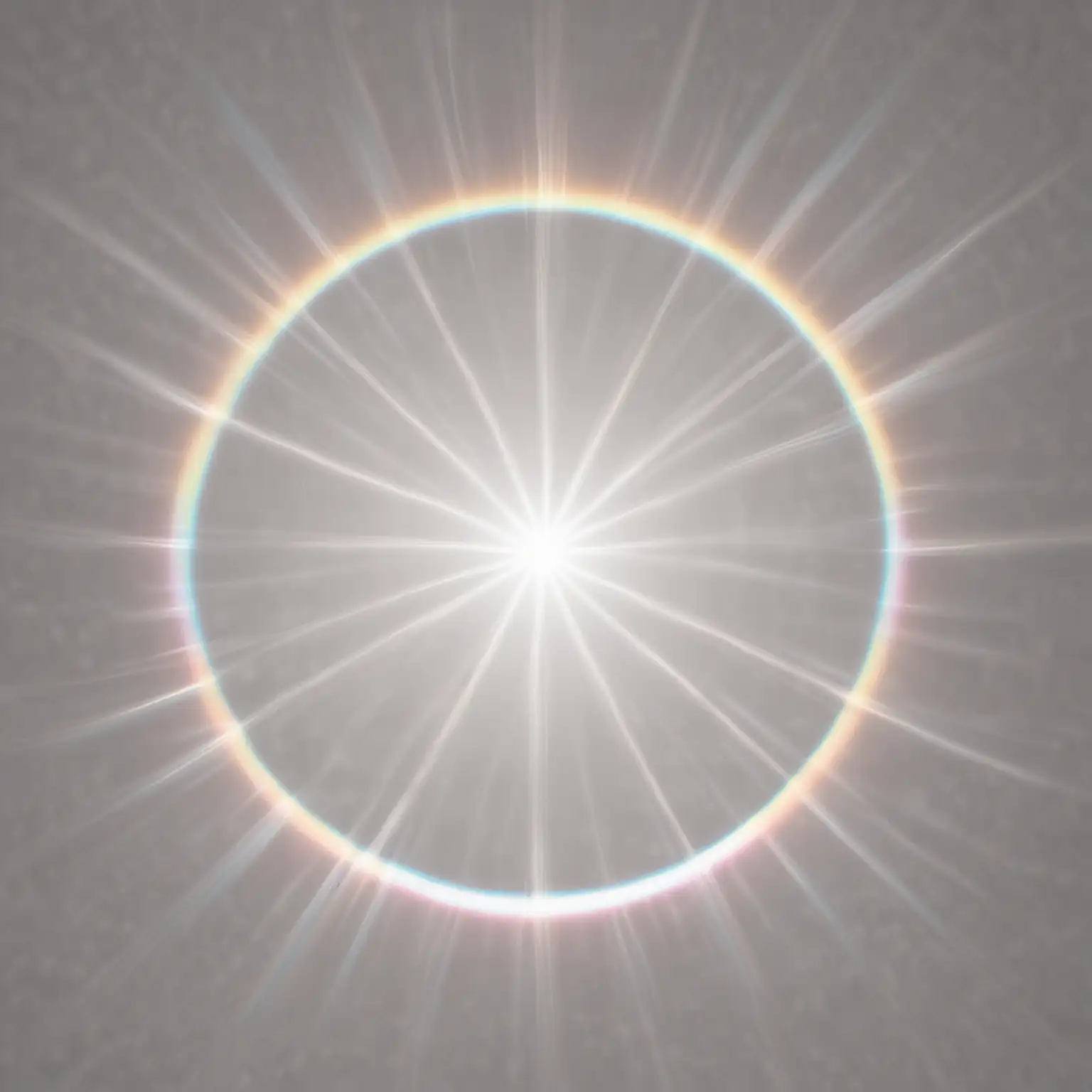 white round white light burst with rainbow light refraction rays coming out 