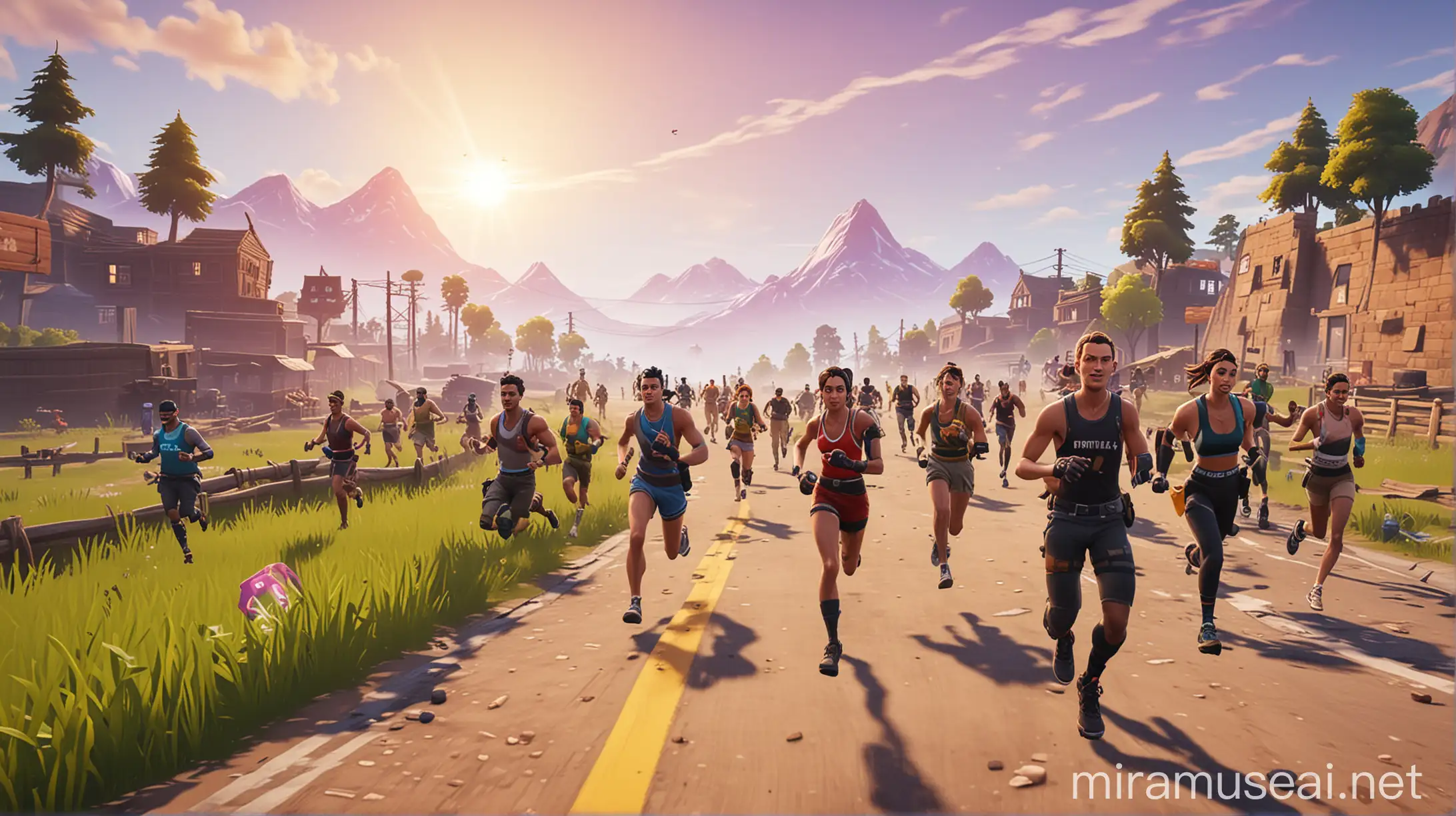 Marathon Running Fortnite Style Gamers Sprinting Through Virtual Obstacles
