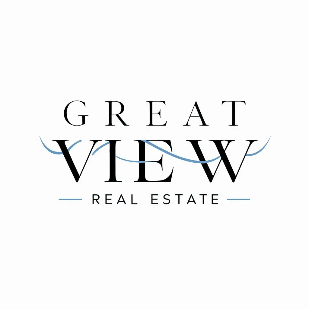 create a logo for "Great View Real Estate", professional, classic and clean and simple look, incorporate trendy typography, symbols and shapes. use platinum with blue accents. make the logo better than any other logo.