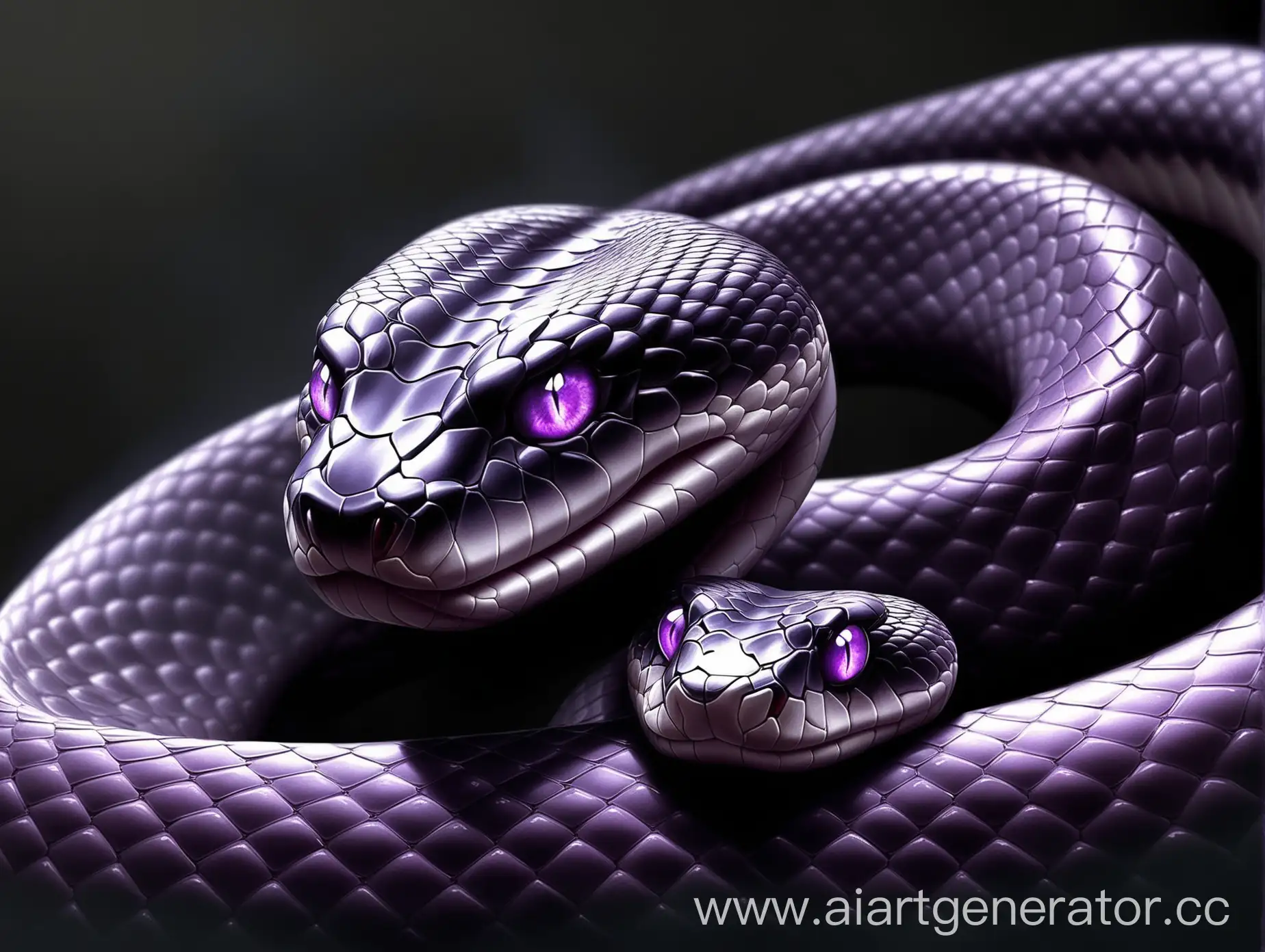 Реалистичная змея с фиолетовыми глазами и черной аурой