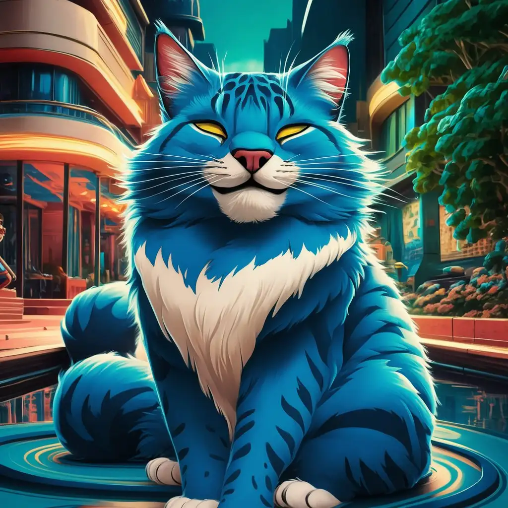 majestic blue feline, funky art style