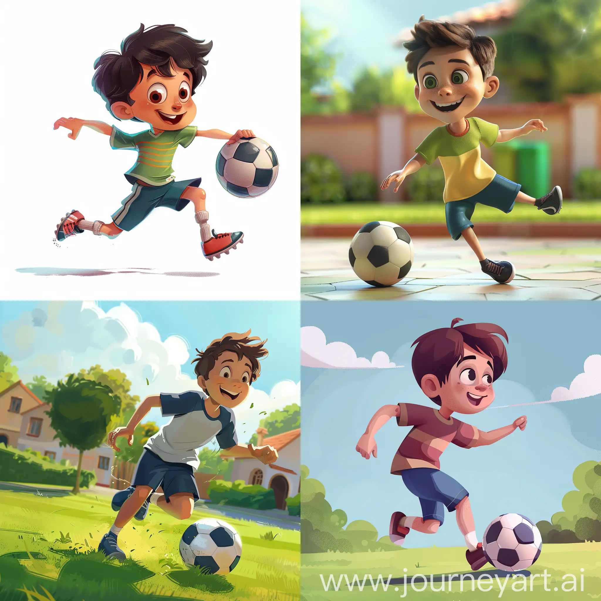 a boy playing football in pixar style