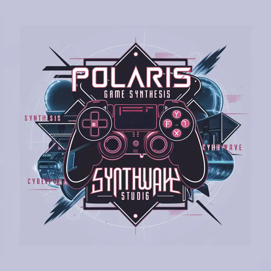 a logo design,with the text "Polaris Game Synthesis Studios", main symbol:Polaris,Game,Synthesis,Synthwave,neonlight,space,cyberpunk,Moderate,clear background