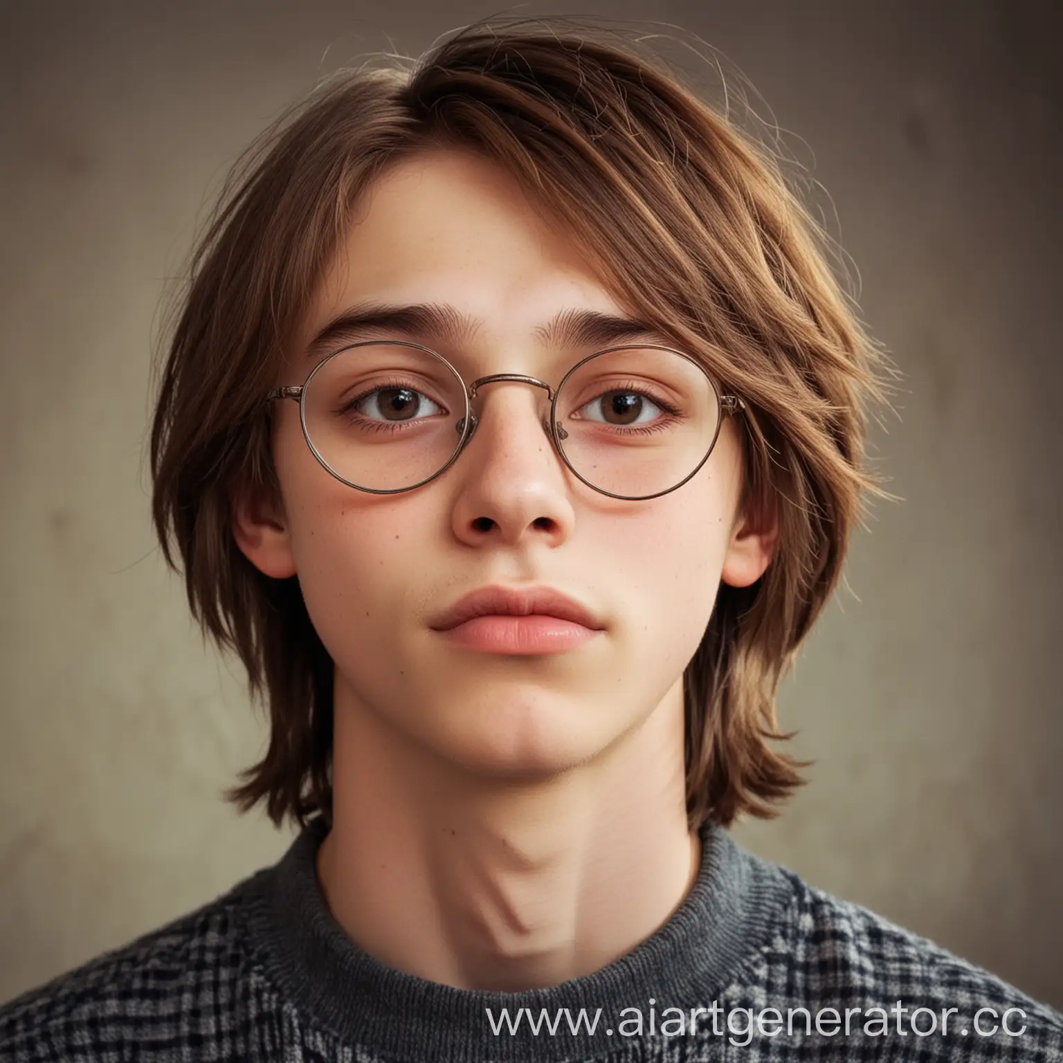 Portrait-of-a-SixteenYearOld-Boy-with-Chestnut-Hair-and-Round-Glasses