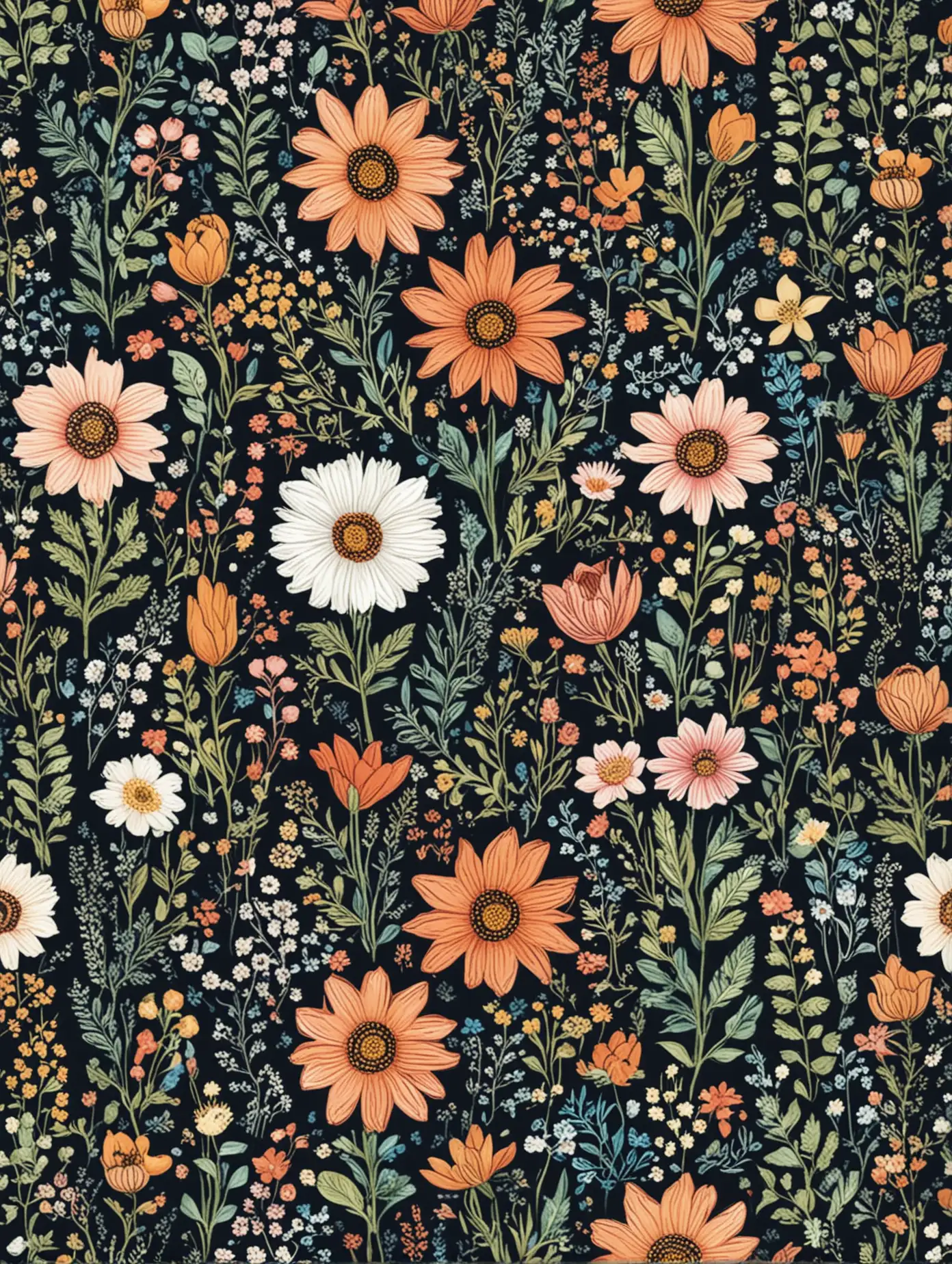 Boho Wildflower Pattern on Vintage Tapestry