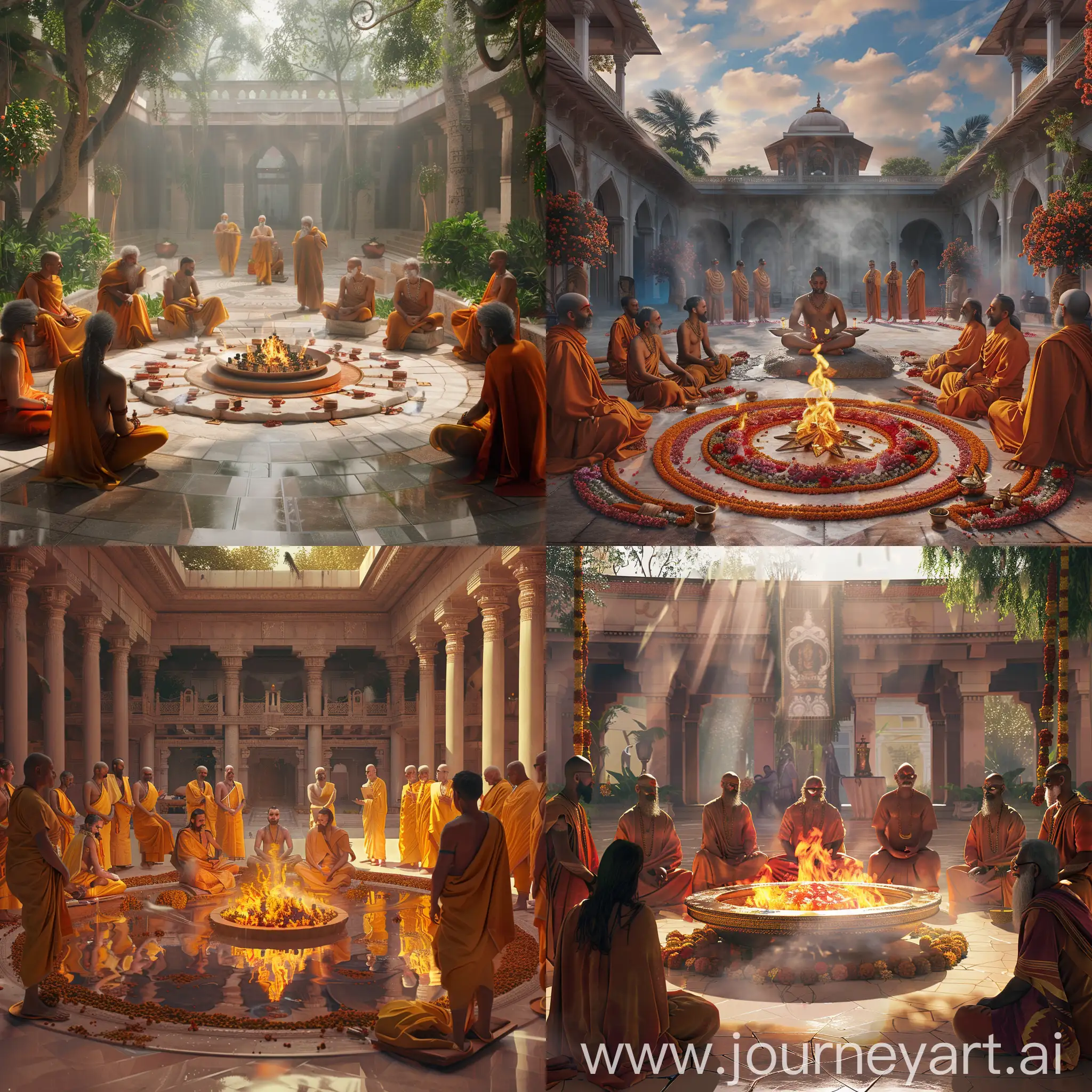 Morning-Agnihotra-Yagya-Ritual-in-Gurukul-with-Hindu-Pandits