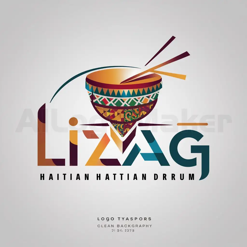 a logo design,with the text "Lizag", main symbol:A stylized Haitian drum with African patterns, vibrant colors, and modern typography reflecting cultural heritage and artistic unity.,Moderate,be used in Art industry,clear background