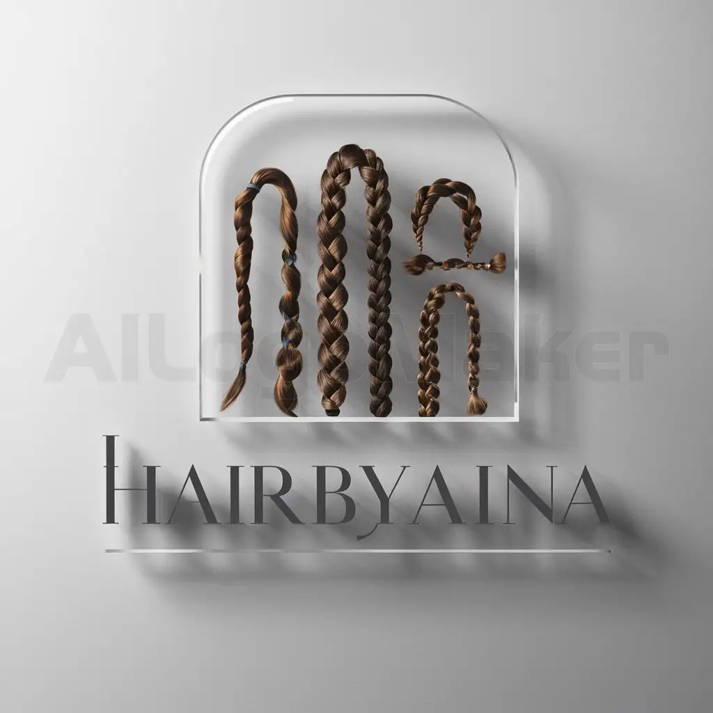 a logo design,with the text "HairByAina", main symbol:Different platted hair,Moderate,clear background