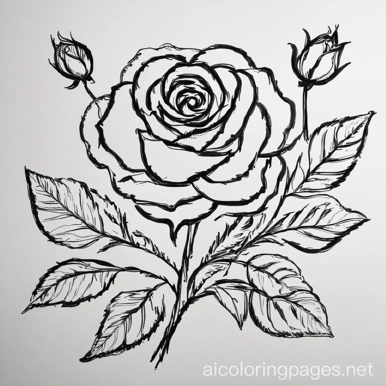 roses coloring pages , Coloring Page, black and white, line art, white background, Simplicity, Ample White Space. The background of the coloring page is plain white to make it easy for young children to color within the lines. The outlines of all the subjects are easy to distinguish, making it simple for kids to color without too much difficulty