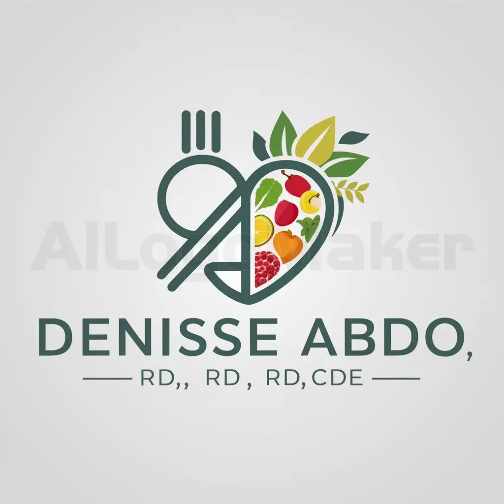 a logo design,with the text "Denisse Abdo, RD, CDE", main symbol:nutrition, heart, fruits and vegetables,Moderate,be used in Others industry,clear background