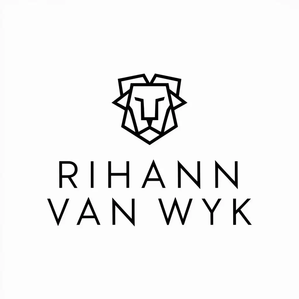a logo design,with the text "Rihann van Wyk", main symbol:modern minimalist photography logo. this logo should include minimalist text with a minimal geometric lion head theme. preferred color is black. must be logo on white background,Moderate,clear background