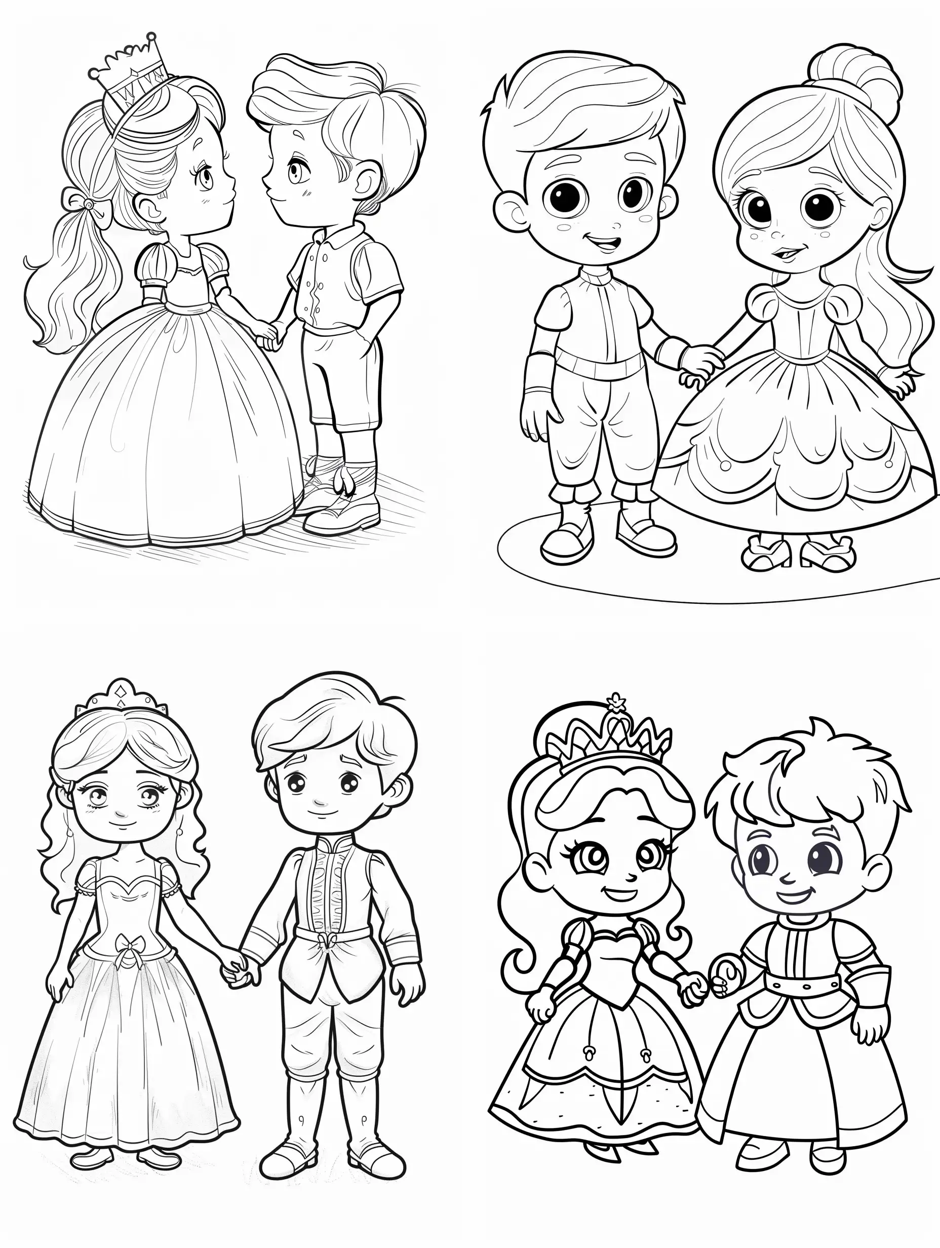 Adorable-Princess-and-Prince-Coloring-Book-Illustration-on-White-Background