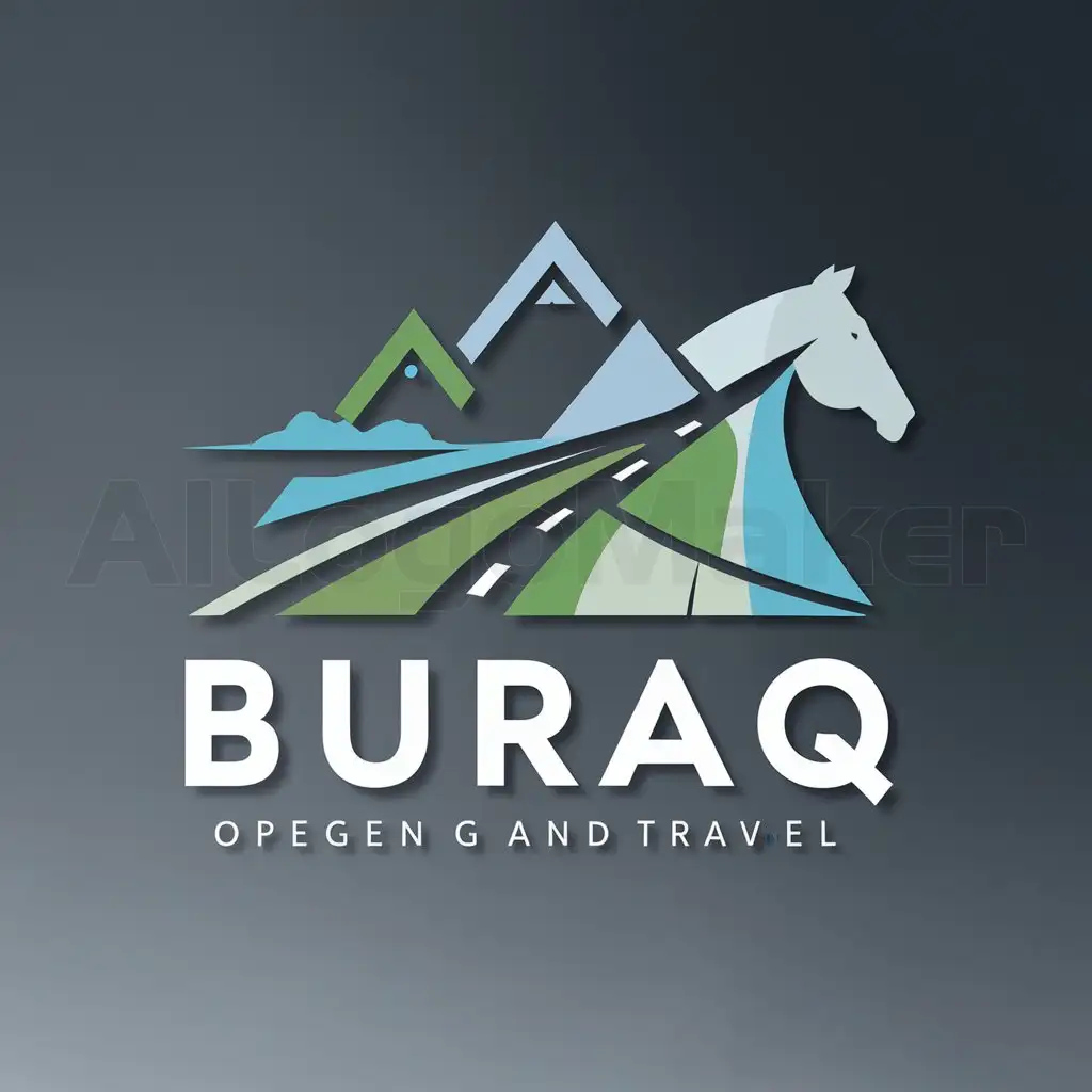 a logo design,with the text "BURAQ", main symbol:Horse, Mountain, road , Map , Tour and Trip,Moderate,be used in Travel industry,clear background