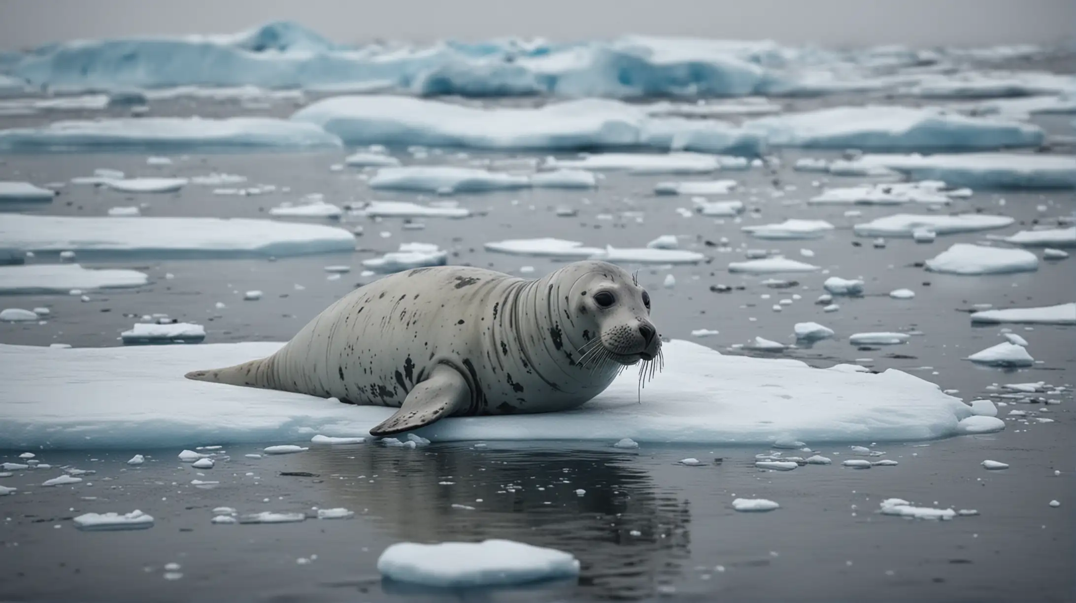 Seal Robot on Melting Ice in Antarctic