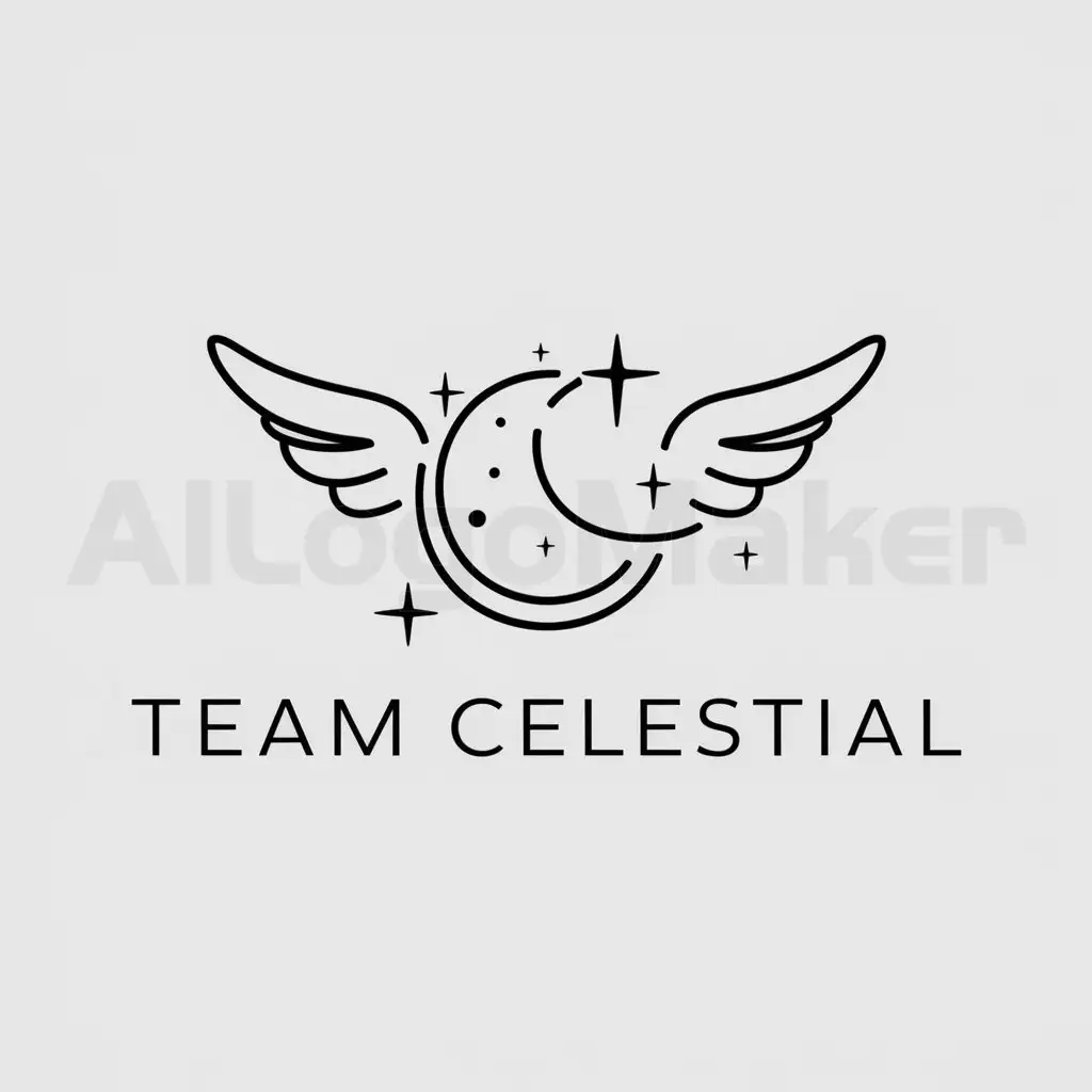a logo design,with the text "Team Celestial", main symbol:Cosmos, angels, wings,Minimalistic,clear background