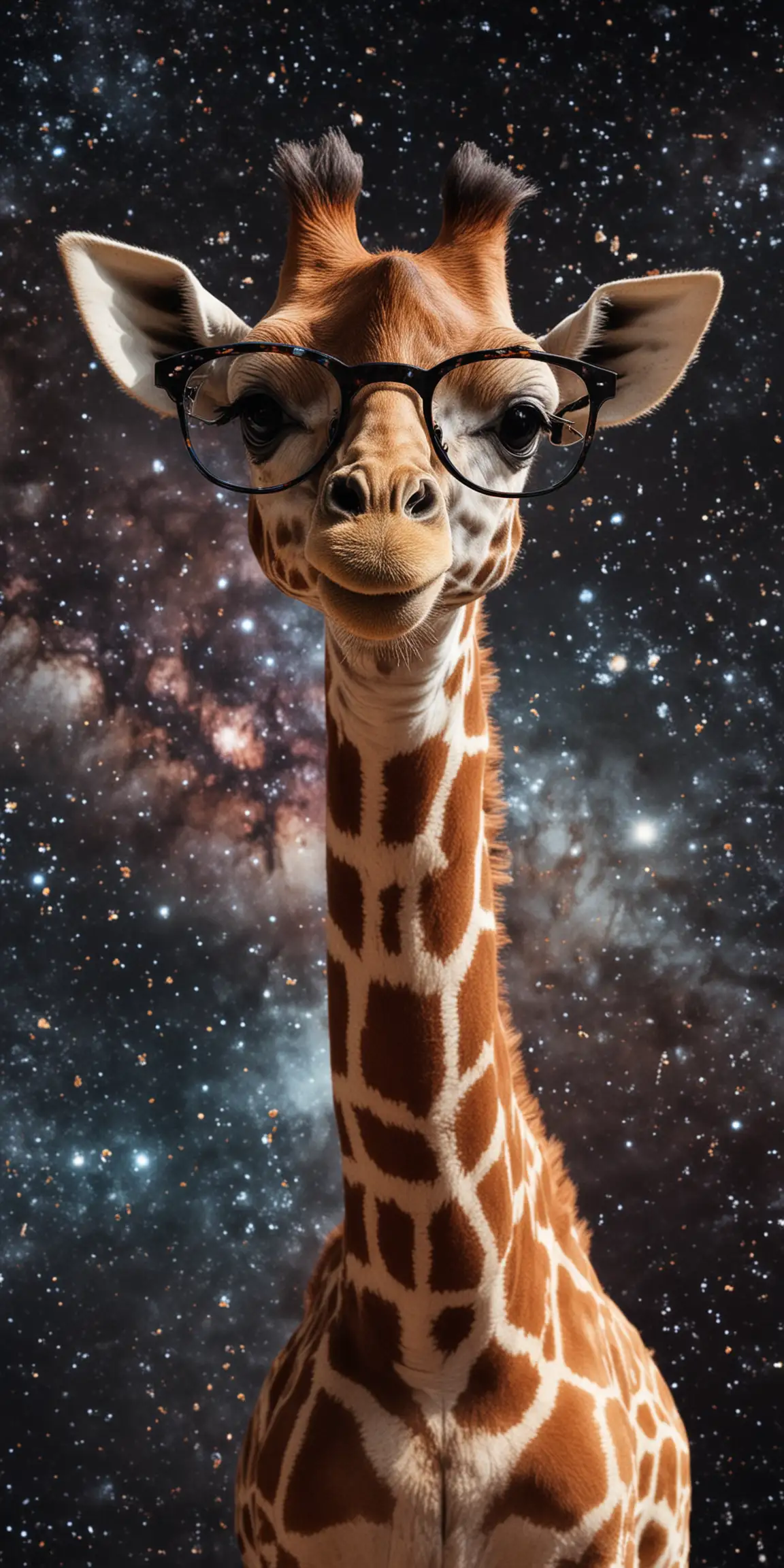 Baby Giraffe with Glasses in Space Adventure