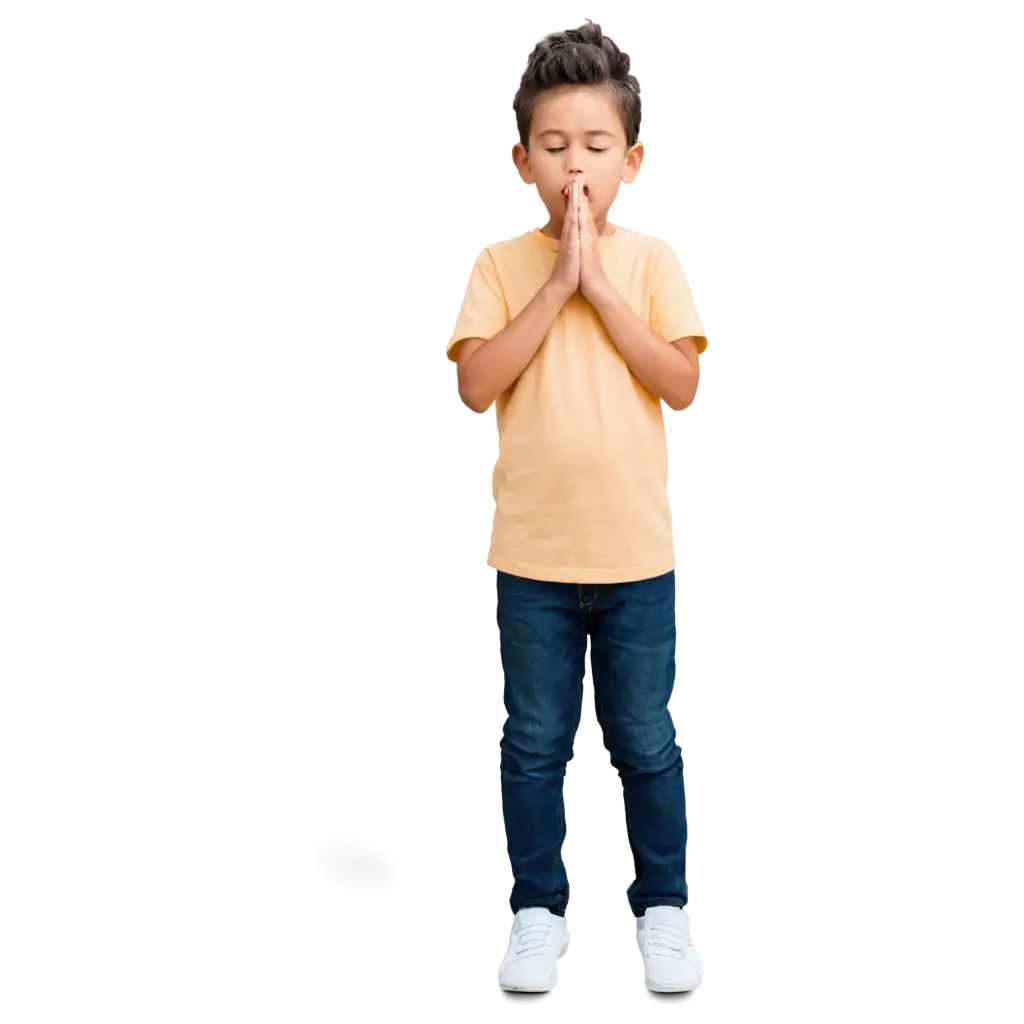 Cartoon boy praying in tongue 