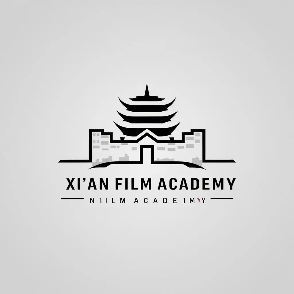 a logo design,with the text "Xi'an Film Academy", main symbol:Big Wild Goose Pagoda Movie Combination of City Walls,Minimalistic,be used in Education industry,clear background