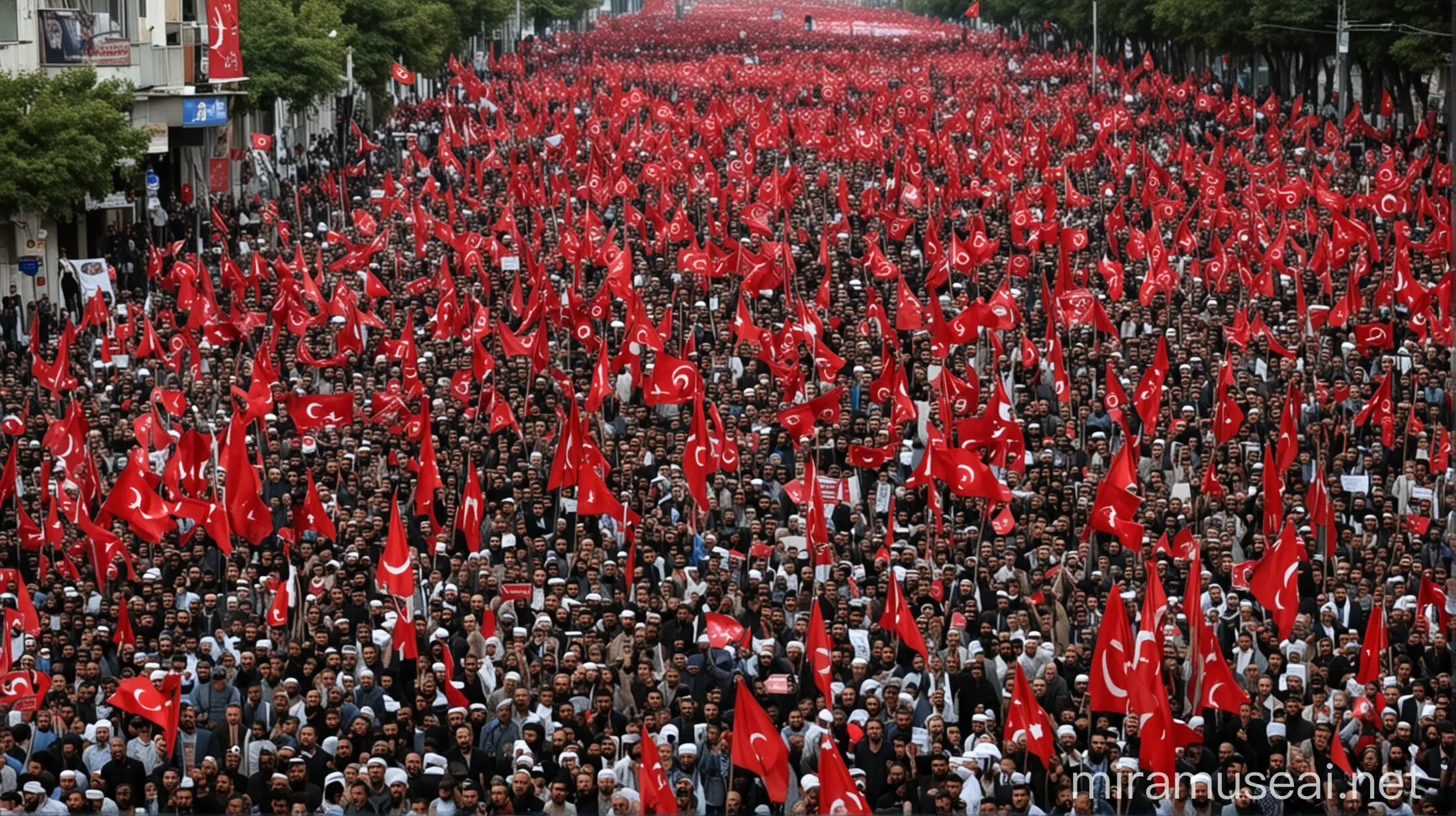 Contemporary Islamist Movement of Turkey Political Rally with FlagWaving Supporters