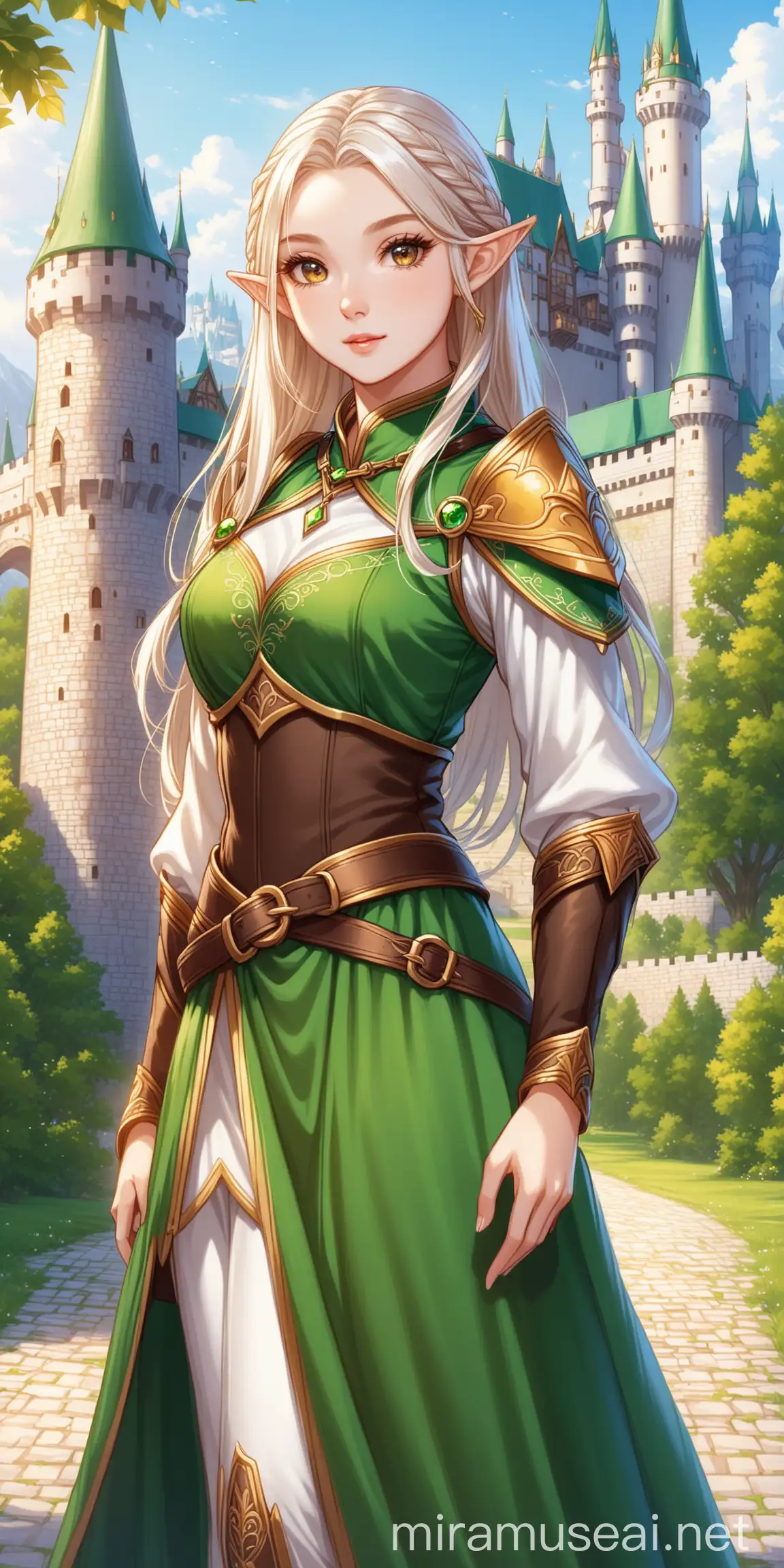elf femal, noble, castle background