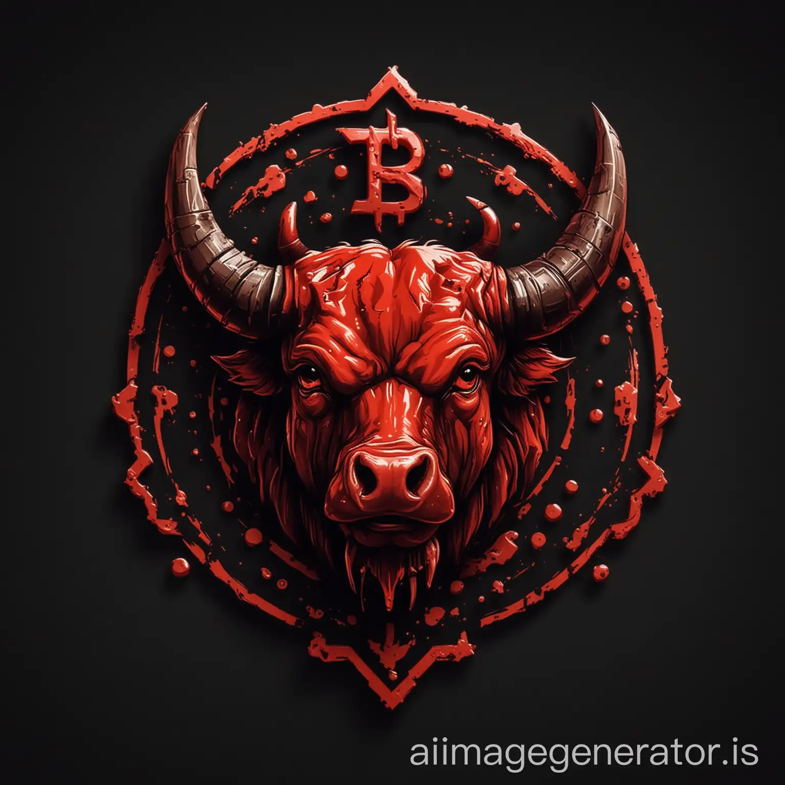 Cryptocurrency-and-Blood-Bull-Logo-Design-Futuristic-Symbolism-of-Finance-and-Power