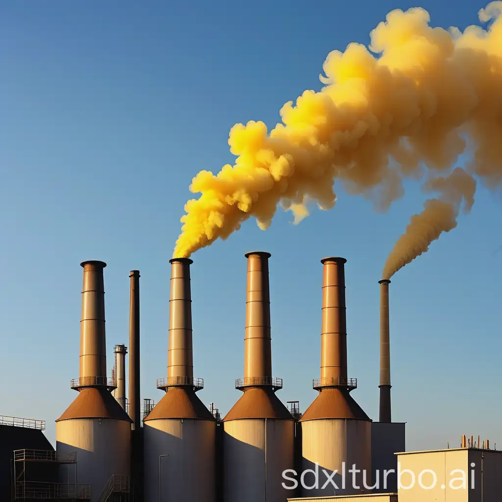 industry chimneys horizon with quince yellow smoke