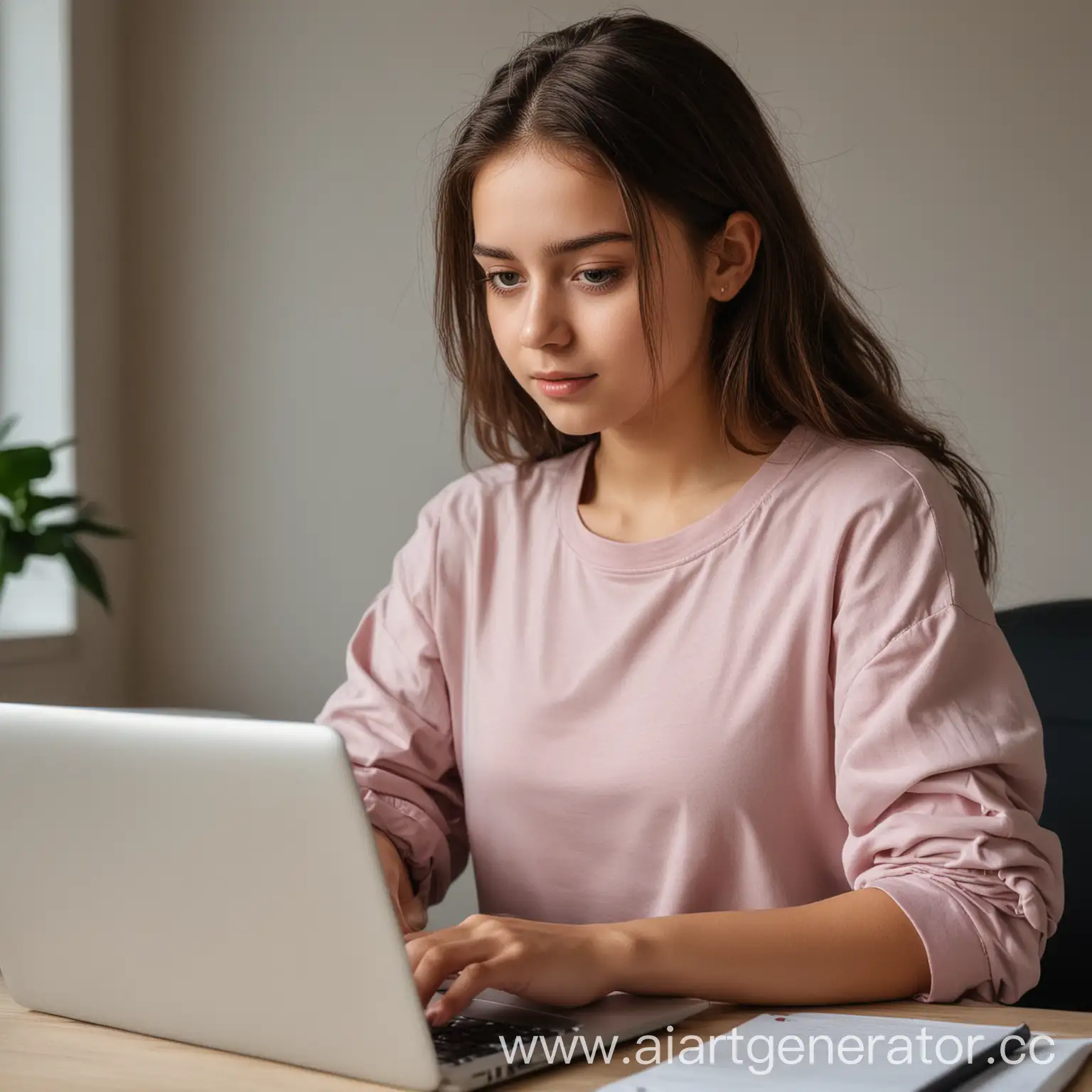 Young-Girl-Engrossed-in-Laptop-Work